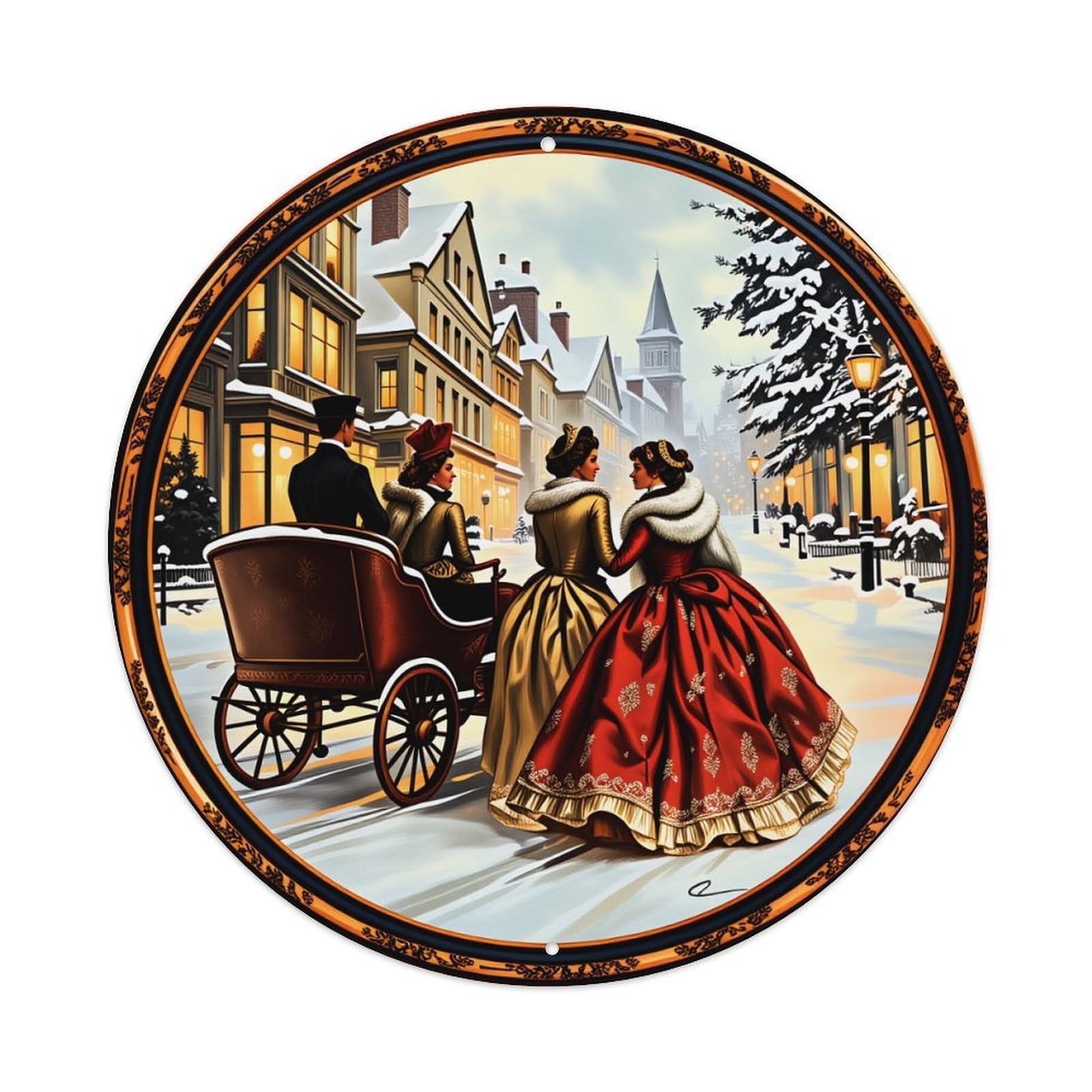Winter Street Carriage Scene Tin Sign Vintage Style Home Bar Garden Wall Plaque Decor Metal Poster 8x12 Inch
