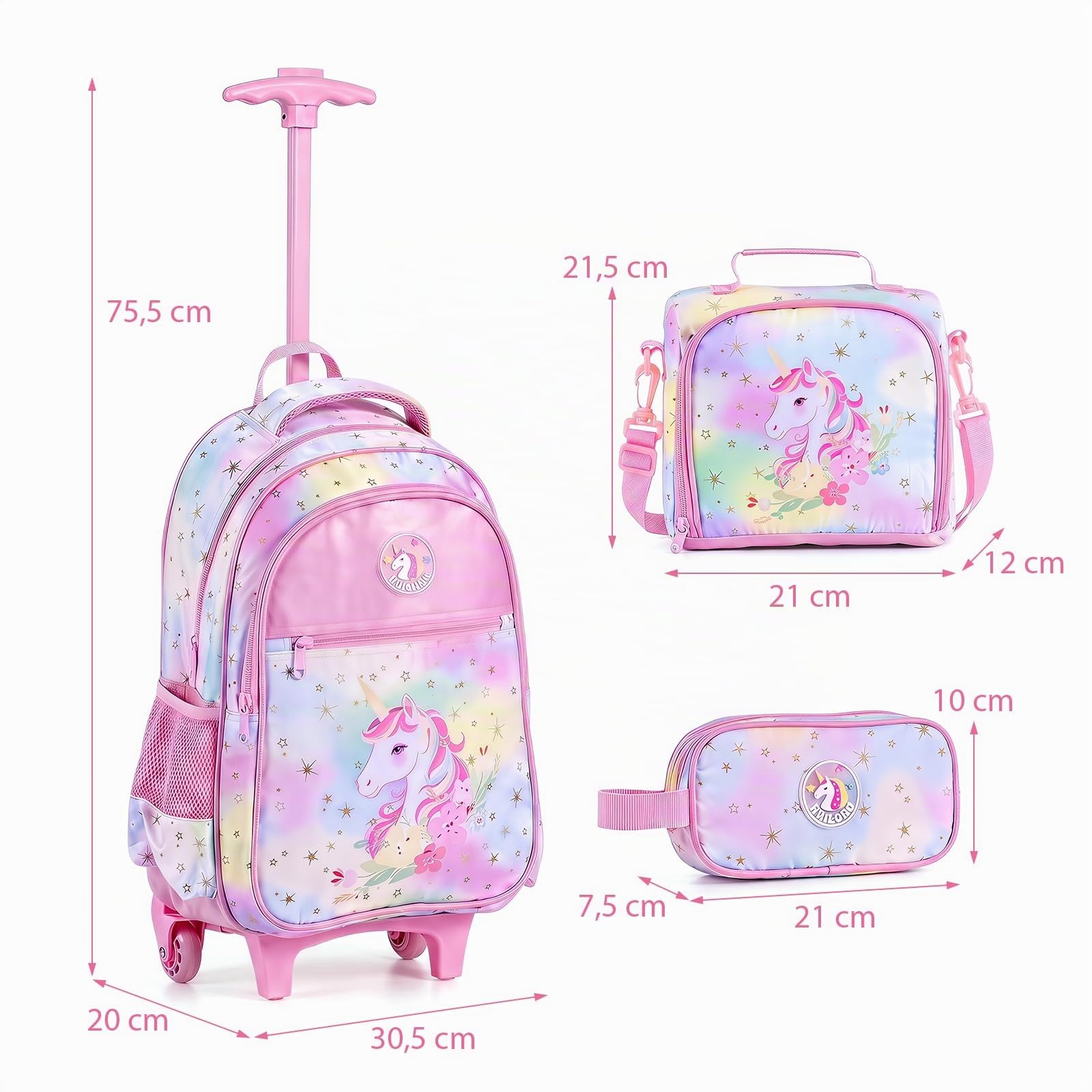 LIFEZEAL Sac à Dos d'École à Roulettes avec Sac à Déjeuner et Trousse (Licorne2)