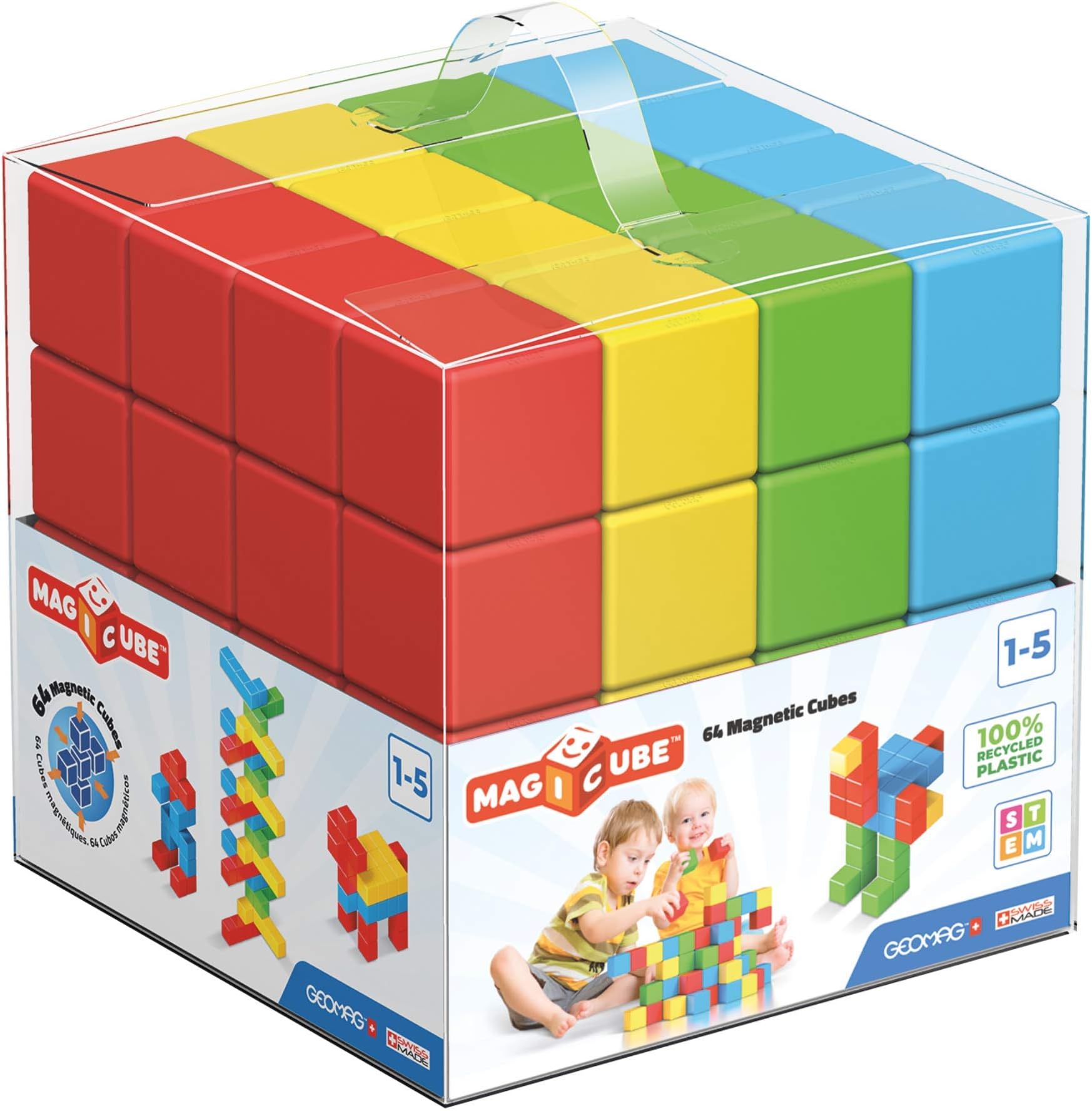 Geomag Magnetic Toys | Toddler Magnets | STEM-endorsed Educational Building Cube Set for Creativity & Early Learning Fun | Swiss-Made | 64 Pieces |Ages 1-5