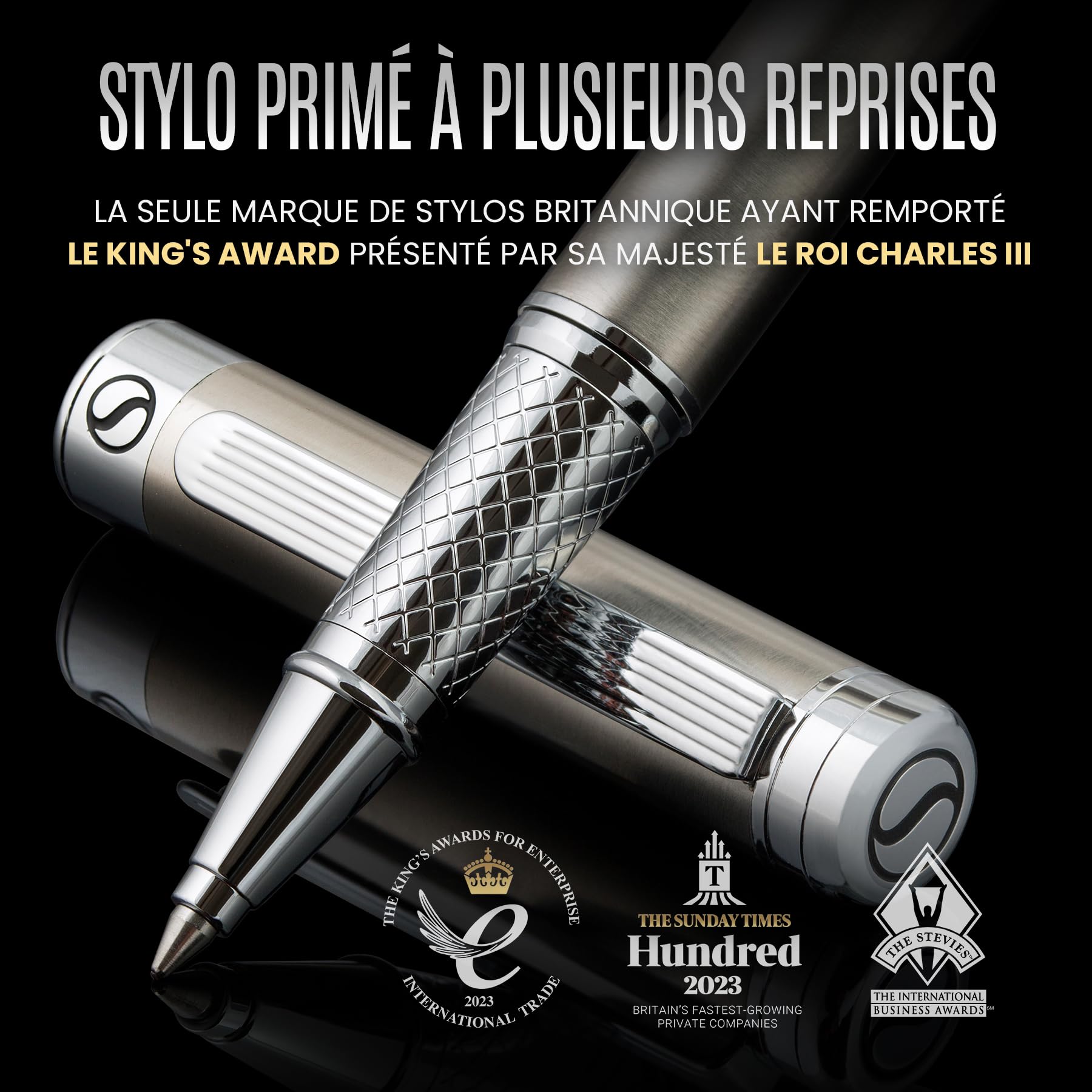 Scriveiner Stylo Roller en Acier Inoxydable - Superbe stylo de luxe en métal avec finition chromée argentée, recharge d'encre Schmidt, meilleur coffret cadeau pour homme et femme