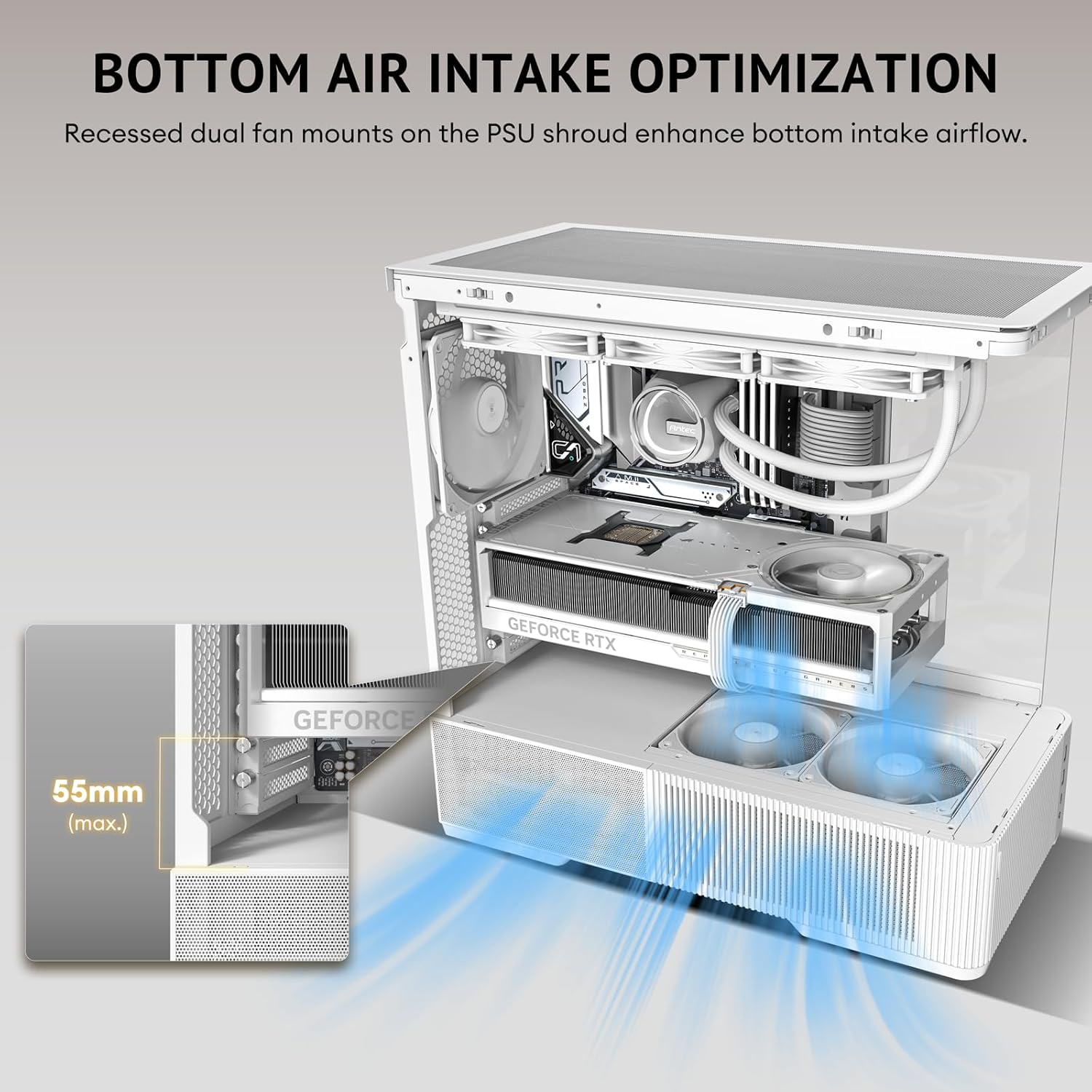 Antec C6 Curve Air White Mid-Tower Case, Panoramic Tempered Glass, High Airflow, 3 PWM Fans Included, Support 360mm Radiator & 450mm GPU, Type-C 10Gbps, ATX Gaming Case