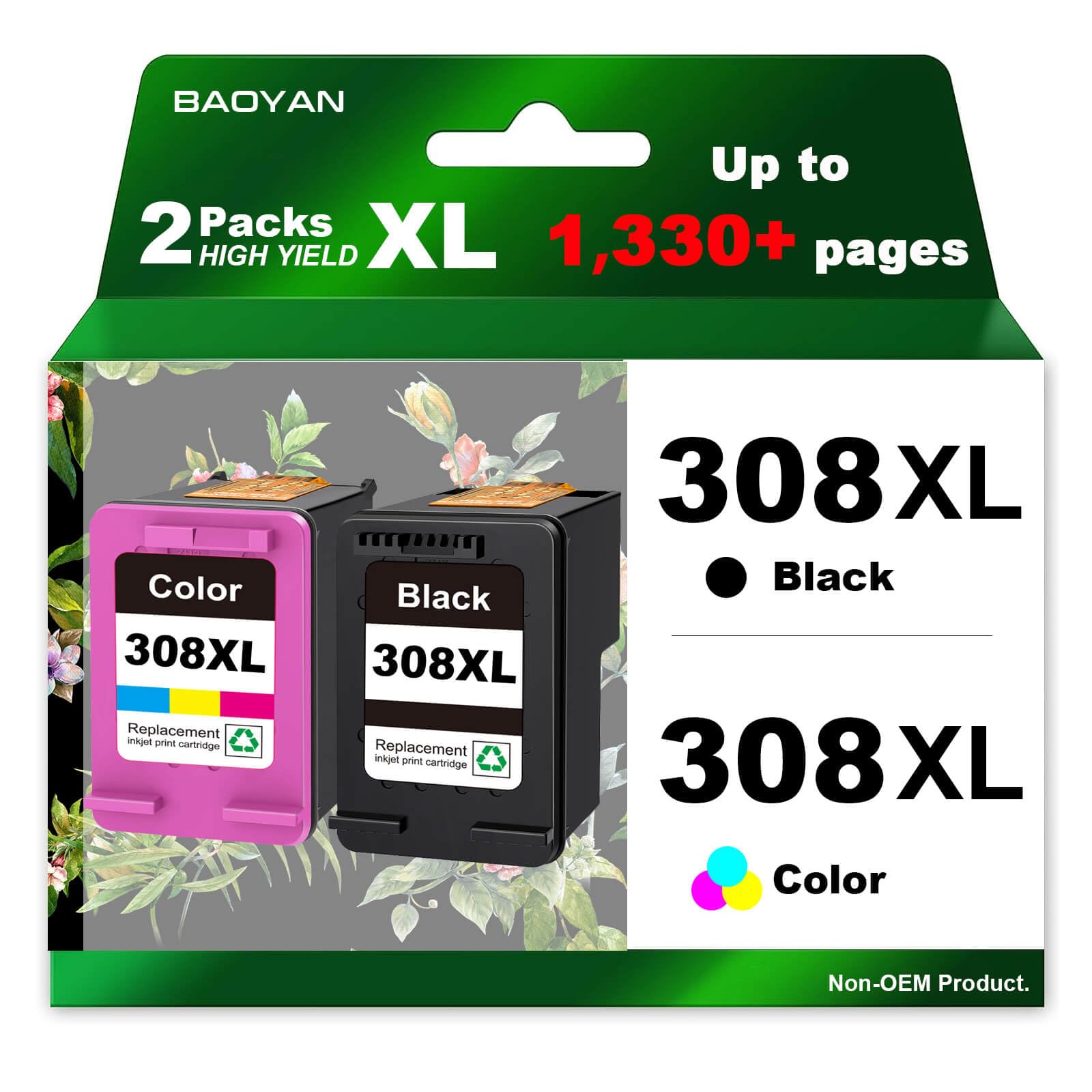 308XL Cartuchos de Tinta Repuesto para HP 308 para Tinta HP 308 para Envy 6120e 6100e 6110e 6122e 6130e Envy 6520e 6500e 6530e 6532e (1 Negro & 1 Color)