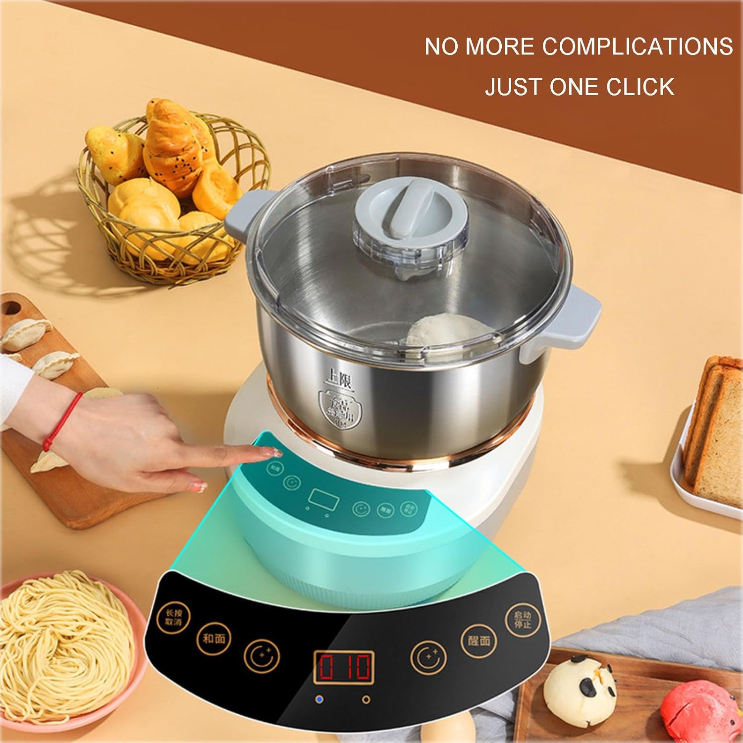 220V Stainless Steel Dough Maker, 5L/7L Dough Flour Mixer Machine, Dough Kneading Machine with Ferment Function, Electric Stand Dough Mixer Bread Proofer with Timing &touch Panel for Home Baking (5L)
