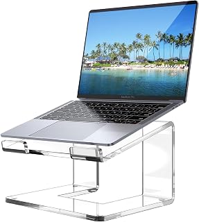 Acrylic Laptop Stand for Desk, Ergonomic Laptop Holder, Clear Laptop Riser for Desk, Desktop Computer Stand for Laptop MacBook Pro Air Mac Chromebook Dell