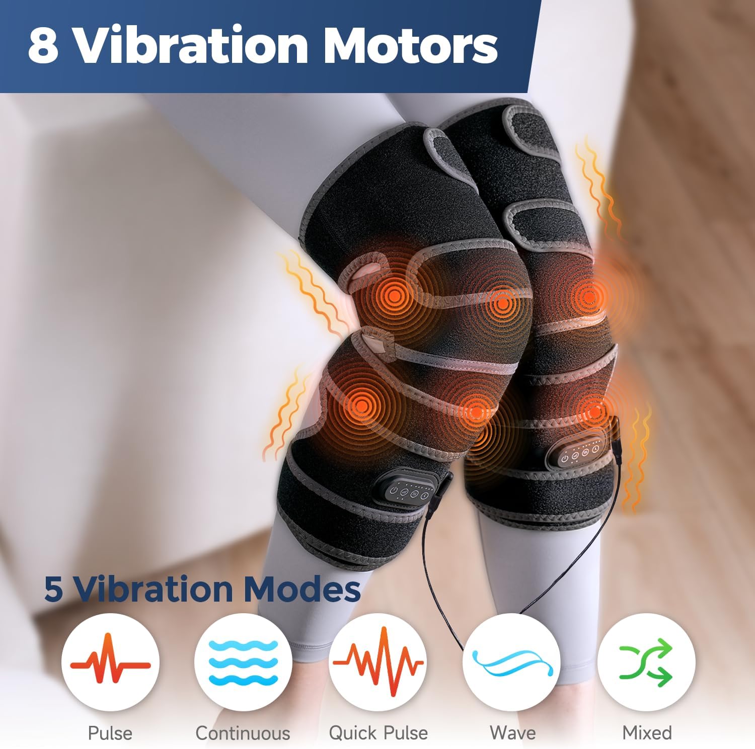 Corded Heated Knee Massager- Extra-Large Knee Heating Pad with 5 Vibration Modes & 3 Heating Levels, Power Connection, Three Timer Settings, Perfect Birthday Christmas Gift for Men, Women, Black