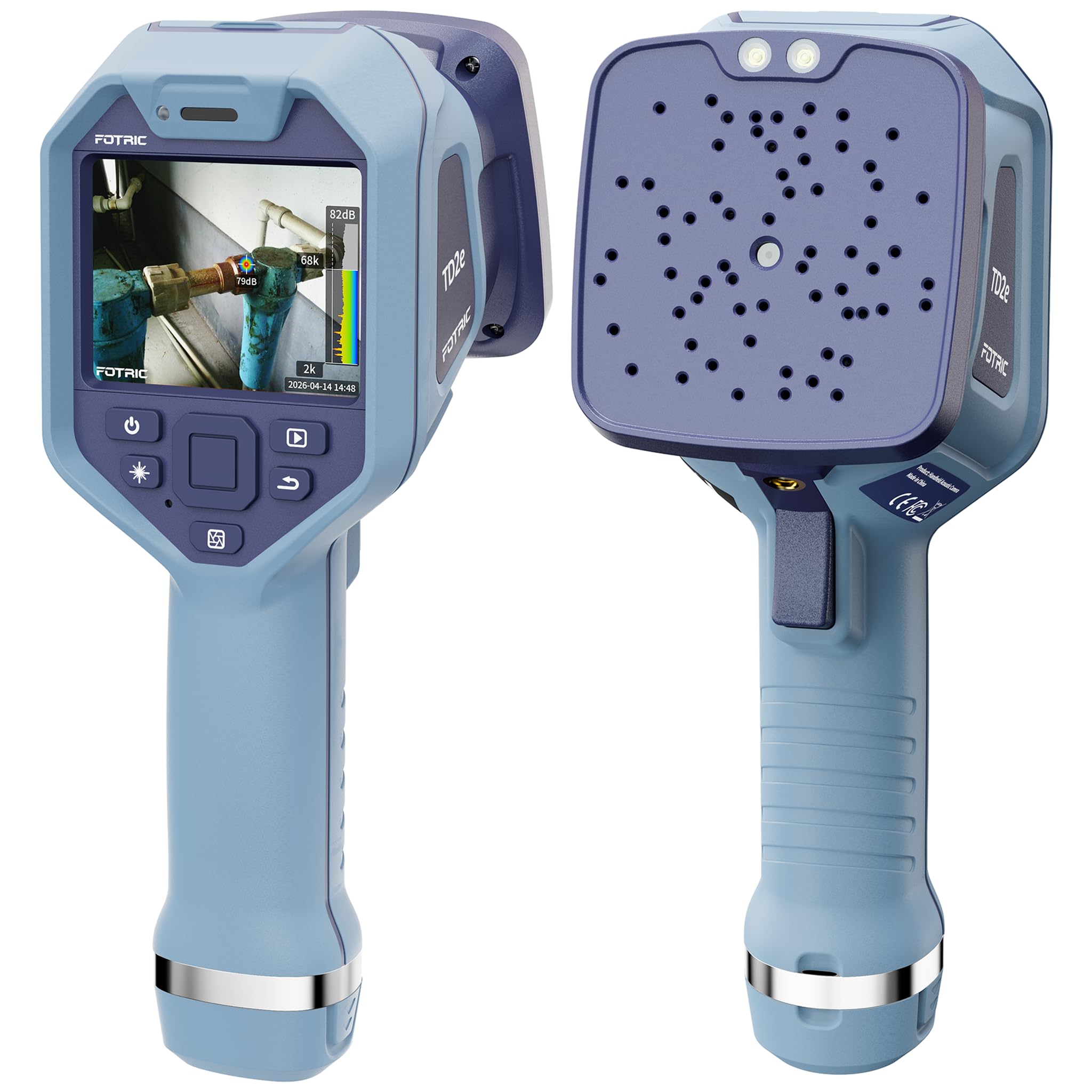 TD2e Kamera akustyczna, 64 mikrofony MEMS, detektor nieszczelności sprężonego powietrza, gazu i instalacji próżniowych, 2–100 kHz, ekran 3,5", 5 MP, przemysł, HVAC, utrzymanie ruchu