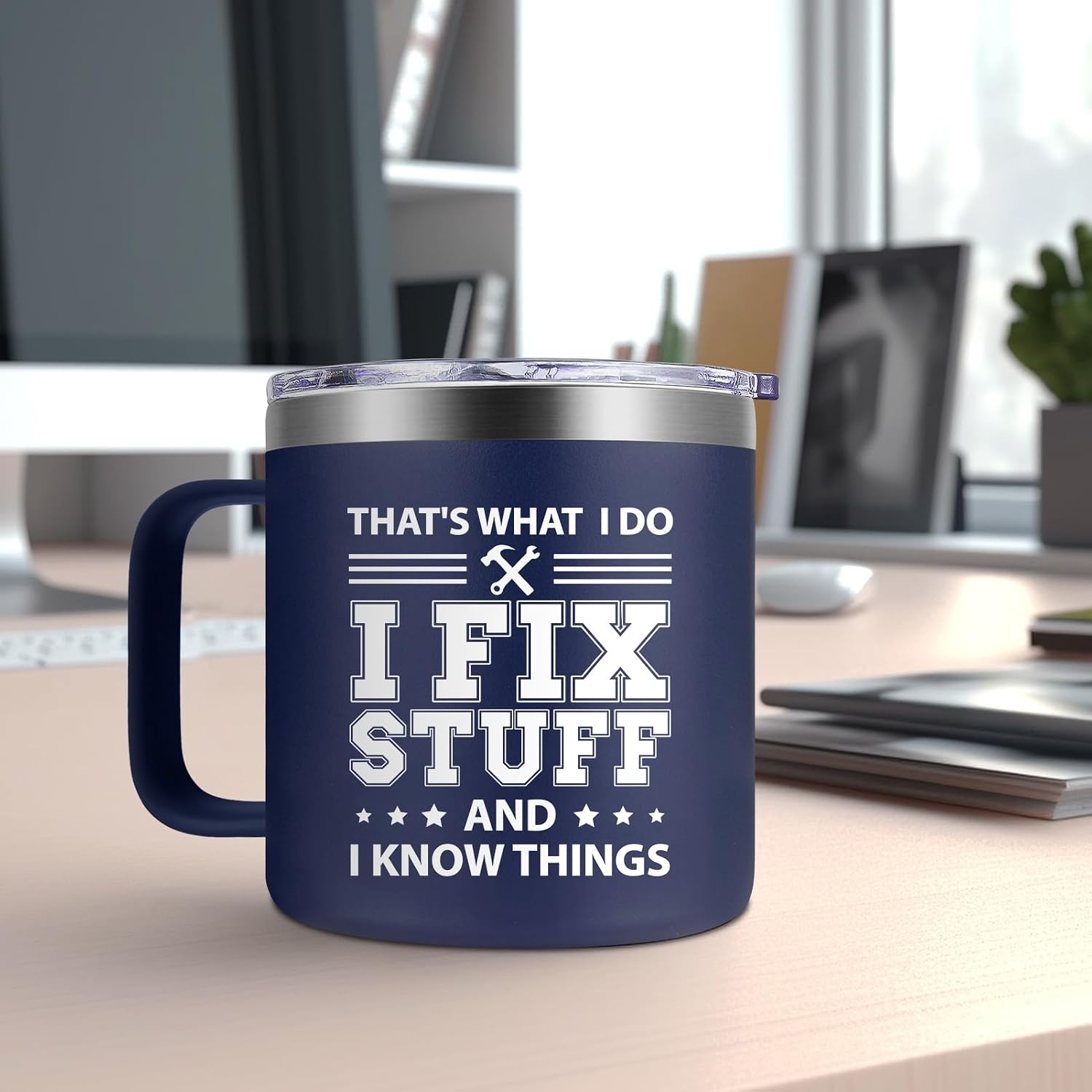 Fufendio Gifts for Dad - Cool Birthday Gifts for Men - I Fix Stuff and I Know Things Mug 14oz - Birthday Christmas Fathers Day Gift for Him Grandpa Uncle Brother Husband