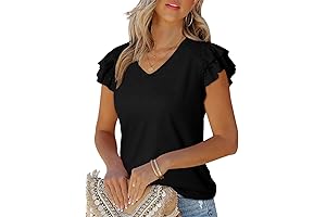 Camisas elegantes para mujer: Tops cortos de manga con volantes, tejido de canalé, color sólido