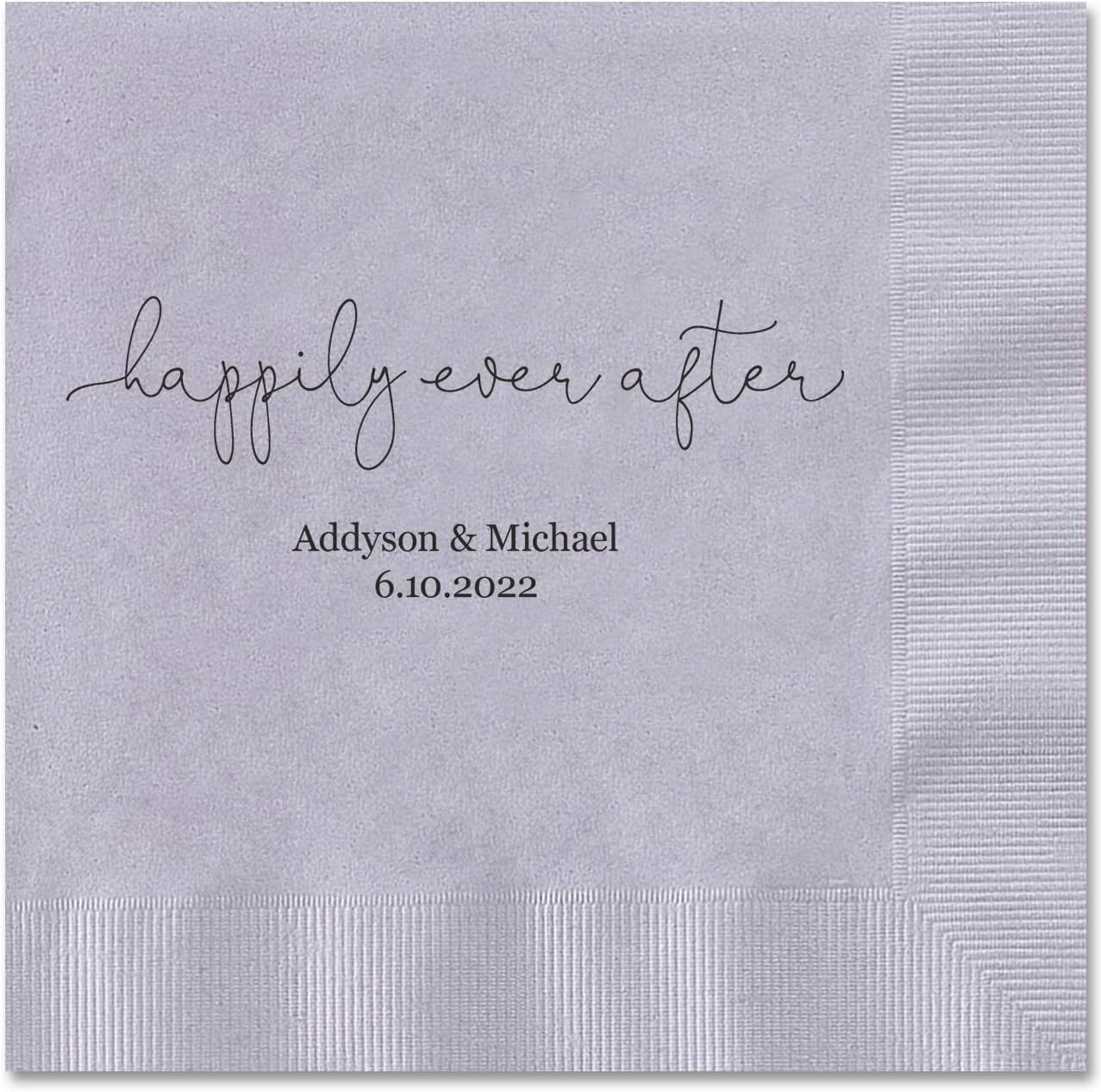 Happily Ever After Personalized Beverage Napkins / 100 Orange 3 Ply Paper Coined Cocktail Napkins With Choice Of Foil/Folded 4 3/4" x 4 3/4" Napkins/Made In The USA