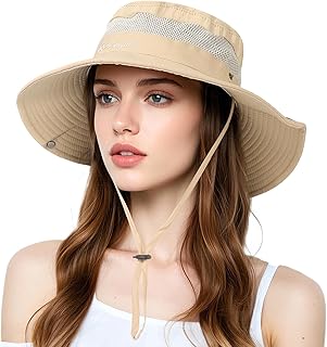 AYPOW Mulher chapéu de sol malha gorro de aba larga chapéu de pesca, solar UV proteção respirável chapéu de pescador chapéu de praia, dobrável viseira para o sol férias chapéus de verão