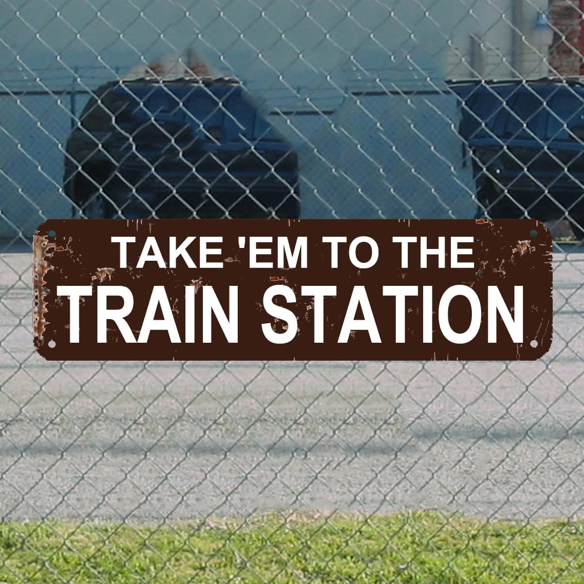 Take 'Em To The Train Station Sign - Metal Indoor or Outdoor Wall Art Home Patio Garden Bar Hotel Room Vintage Decor 16 x 4 Inch image 2