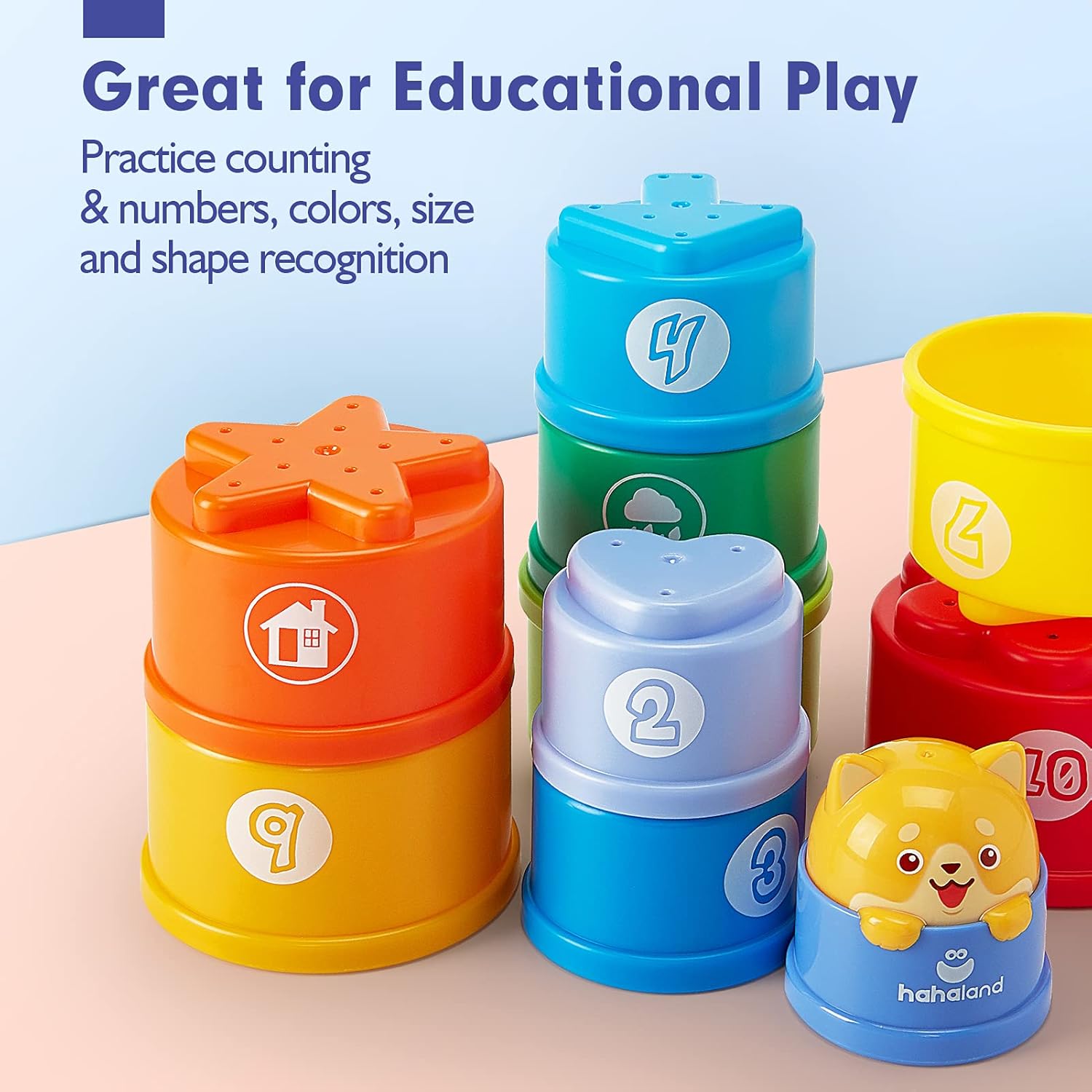 hahaland Baby Sensory Book & 10 Pcs Baby Stacking Cups