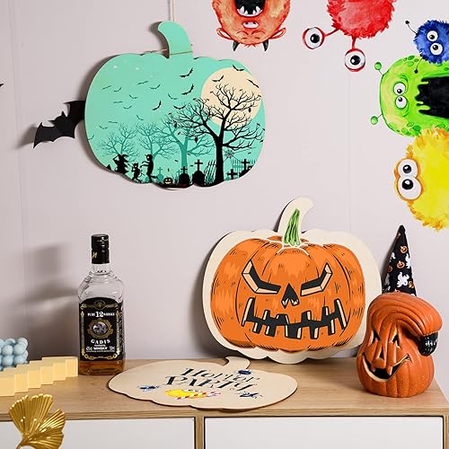 Miniatura 4 de 12 piezas de recortes de calabaza de madera grandes en blanco con forma de calabaza recortada de madera sin terminar manualidades de madera para