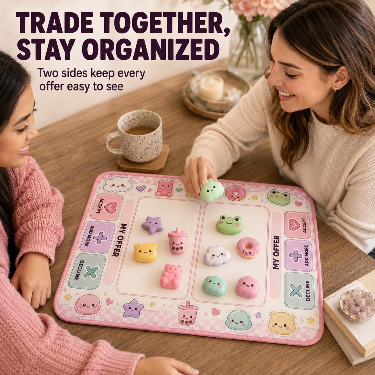 Squishy Trading Mat Fidget Trading Board with Accept Add & Decline Zones
