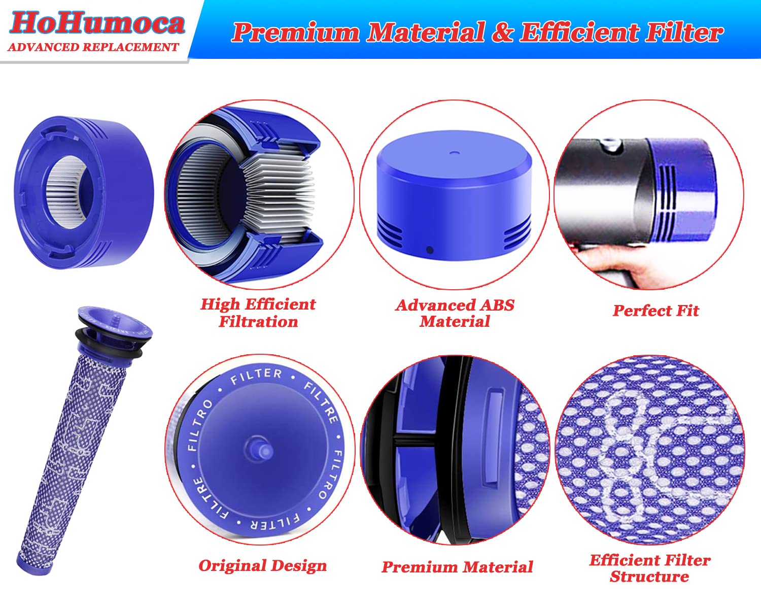 HoHumoca Dy-son V7 V8 serisi elektrikli süpürge için yıkanabilir yedek filtre, yedek ön filtre posta motor filtresi Dy-son V7 V8 Hayvan Mutlak Motorhead, DY#965661-01, DY#967478-01 ile uyumlu