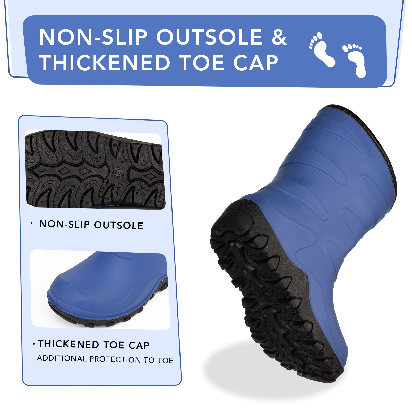 FUNCOO PLUS Botas de lluvia de invierno para niños, botas de nieve cálidas aisladas, botas de barro impermeables para niños y niñas, niños pequeños/niños grandes