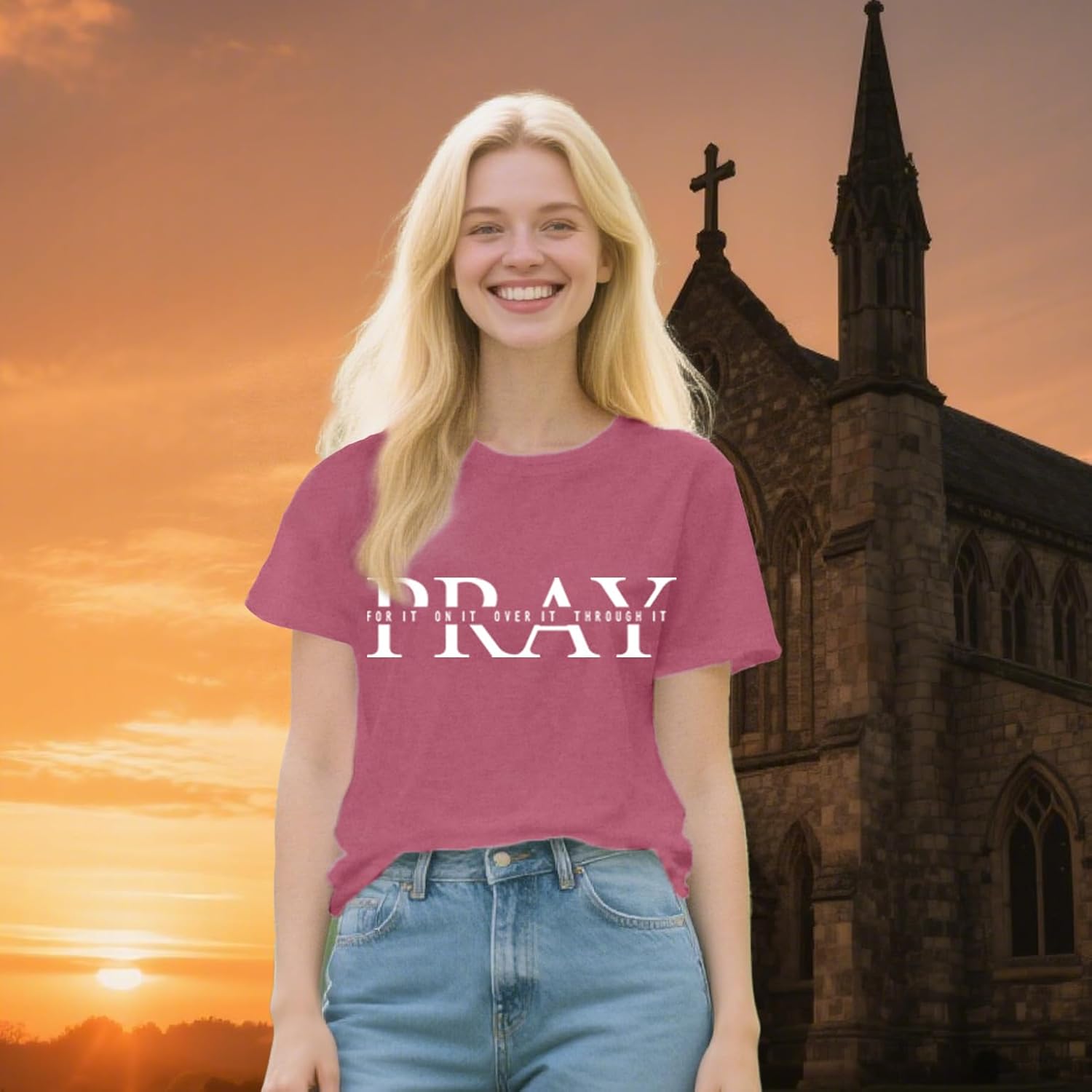 Christian Shirts for Women Prayer T-Shirt Pray for It On It Over It Through It Tee Tops - Image 4