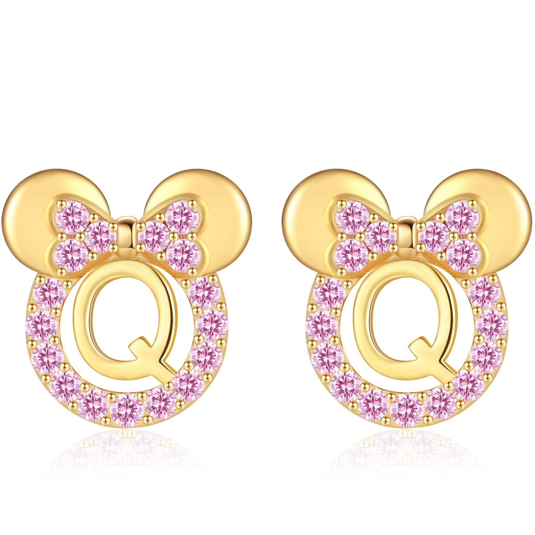 925 Sterling Silver Earrings for Girl Women: Hypoallergenic Initial Earrings with Pink Cubic Zirconia Cute Earrings Studs for Sensitive Ears Chirstmas Birthday Gifts