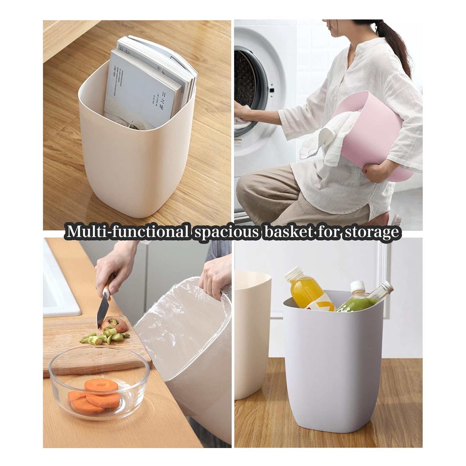 2-Pack Bathroom Trash Cans - Compact 1.8Gal Small White Wastebaskets for Bathroom, Kitchen, Bedroom & Office | Space-Saving Plastic Garbage Bin with Stylish Minimalist Design
