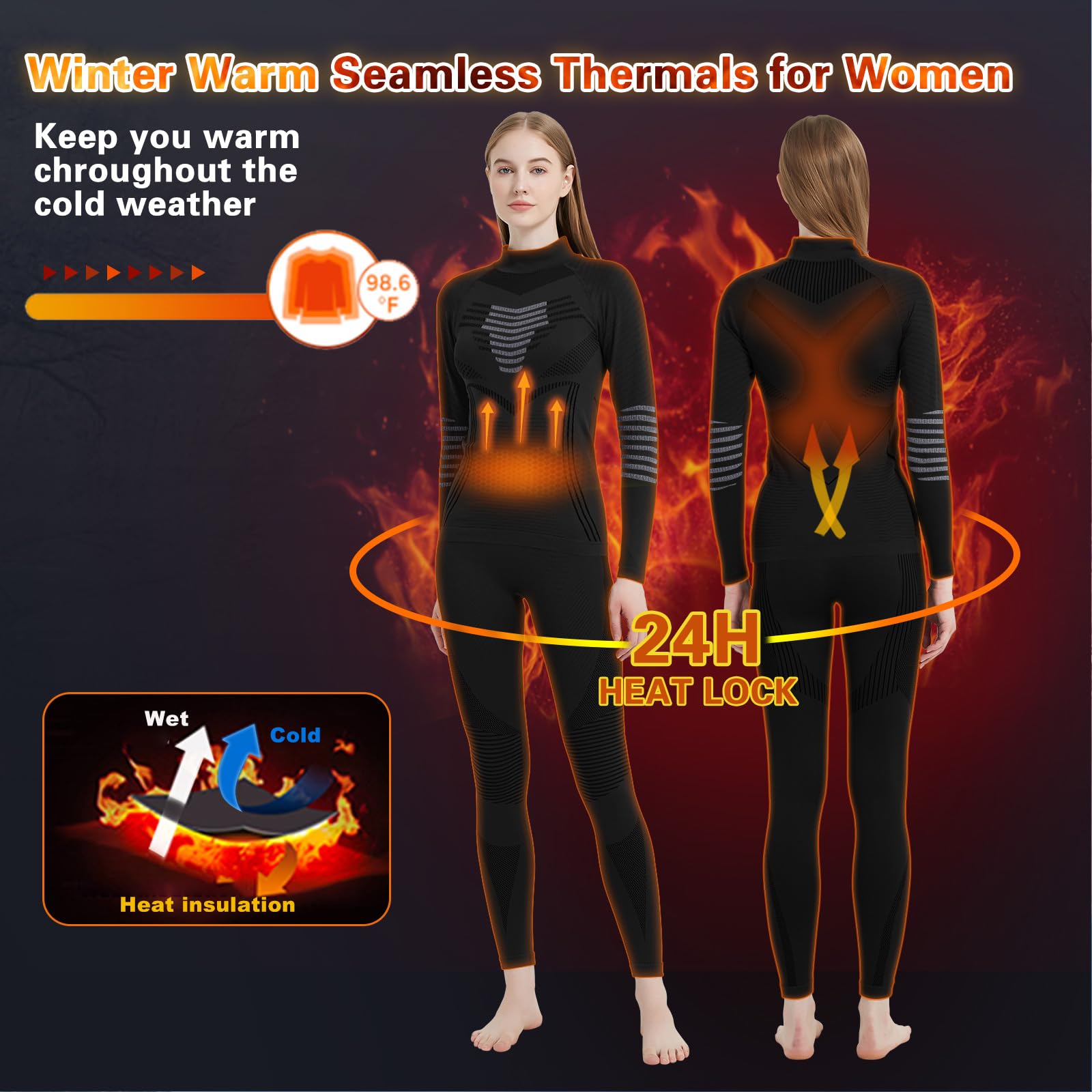 Zestaw warstw podstawowych Kobiety Thermal Underwear for Women Winter Warm Base Layer Compression Set
