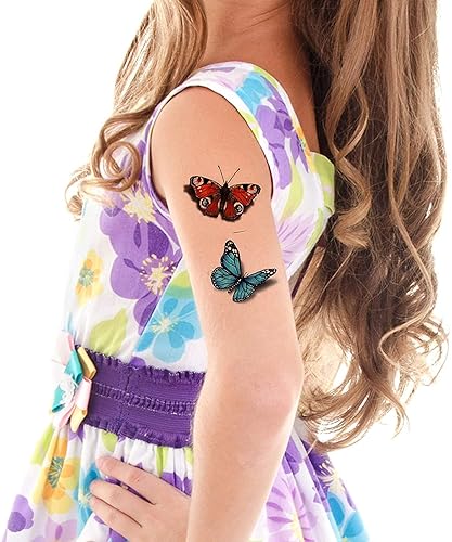 Miniatura 7 de 24 tatuajes temporales 3D de mariposa realistas monarca rojo, azul, amarillo, mariposas grandes para adultos, adolescentes, mujeres, niñas, niños,