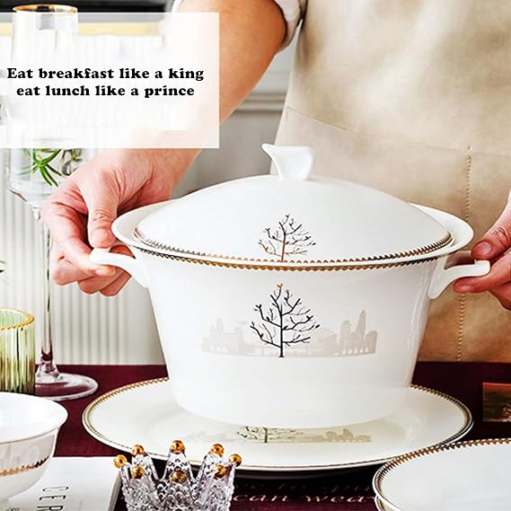60 PCS Bone China Dinnerware Set Bone China Tableware Dishes Plates Ceramic Combination Dinner Service Set Diner Set Porcelaine