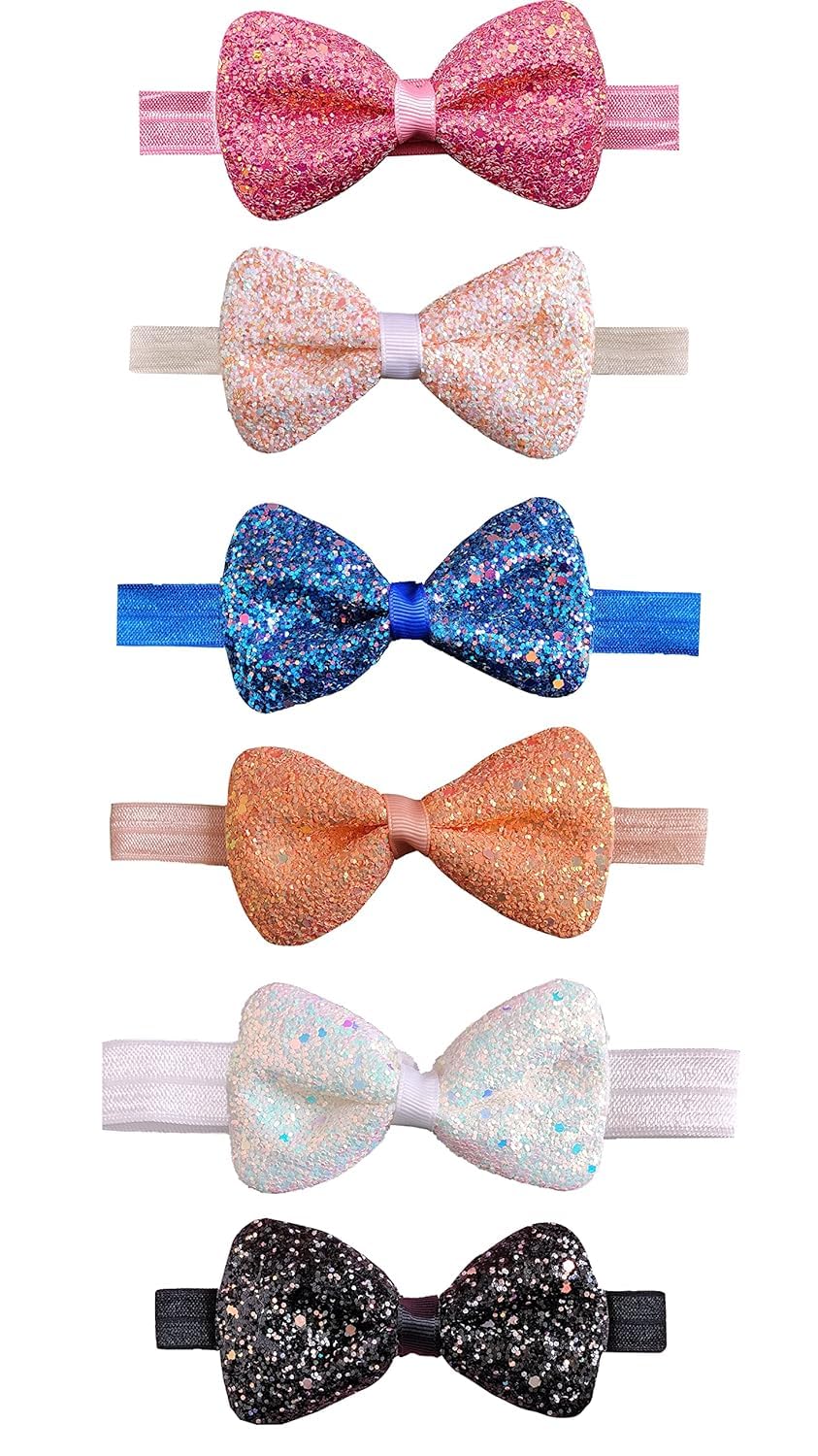 Elegant and Glitter Bow Headbands for Baby Girls – (Set of 6) Sparkly Multicolour Elastic Hairbands for Toddlers & Infants | Soft, Stylish & Comfortable-image-43
