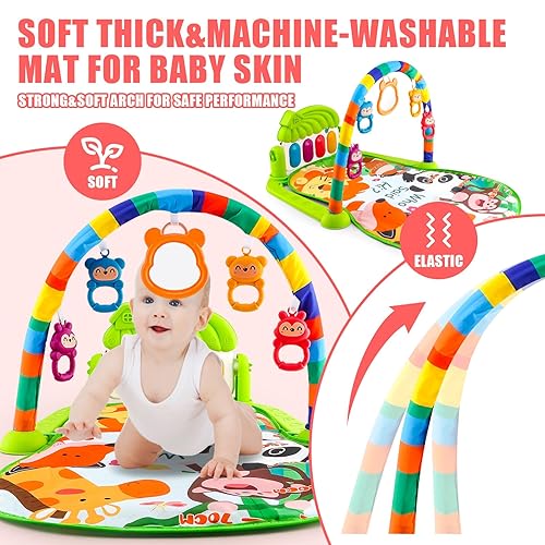 Miniatura 6 de Tapete de piano para bebé, tapete multifunción para jugar al gimnasio, tapete para el tiempo de barriga, juguetes para patear bebés con sonajero