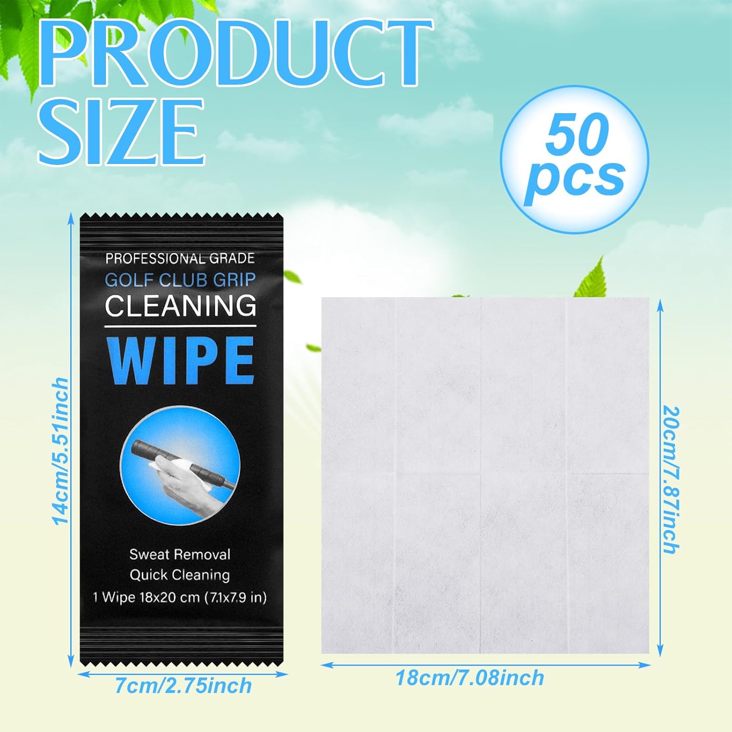 50 Pack Golf Grip Wipes, Cleaner Removes Grime, Dirt, and Sweat, Restore Tackiness of Golf Club Grips - Image 2