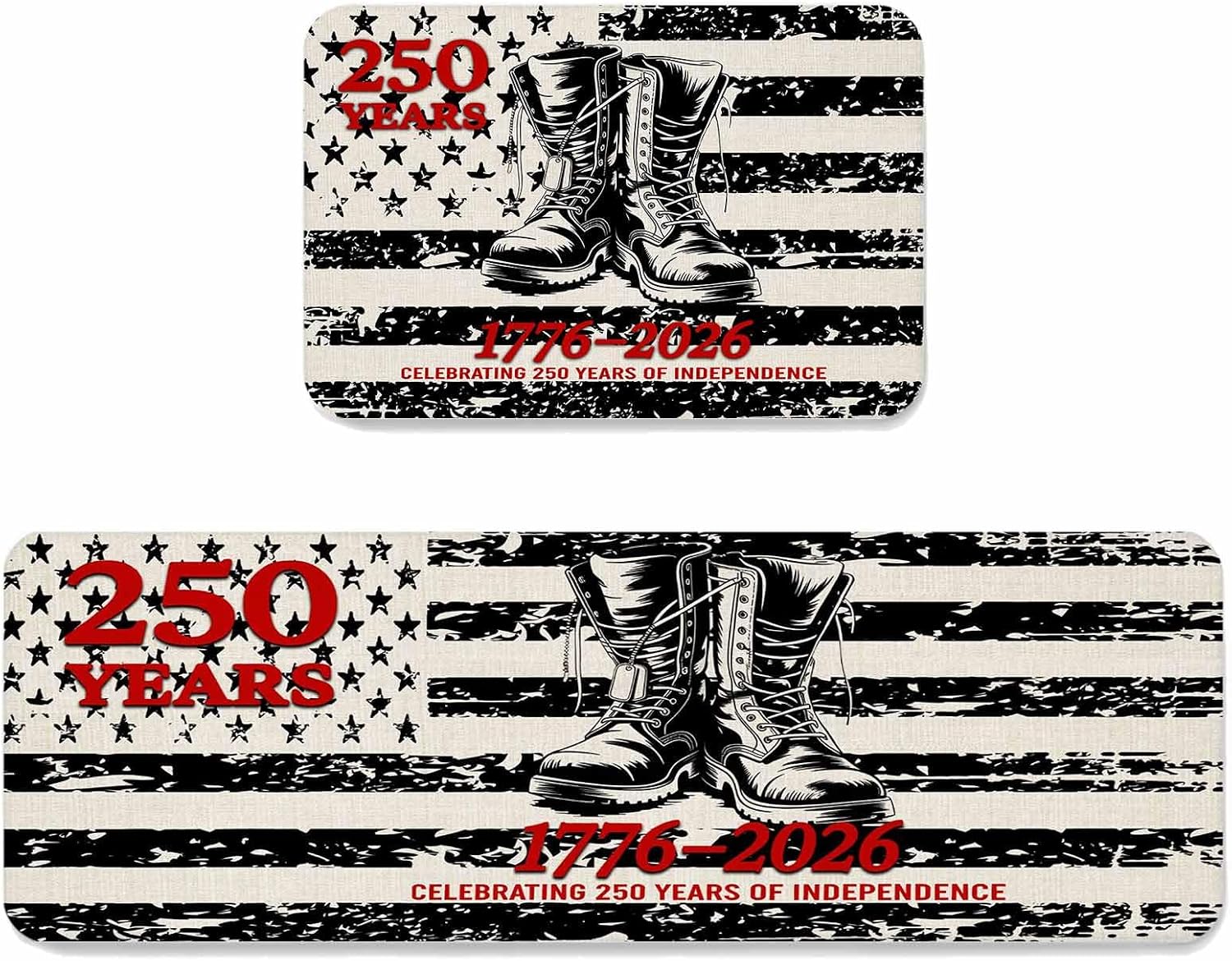 Prime Leader Independence Day Kitchen Mat Set 2 Pieces Black White Star Stripes Flag Shoes Non Slip Kitchen Rugs Washable Runner Rug Mats for Sink Laundry (19.7" x 31.5"+19.7" x 47.2")