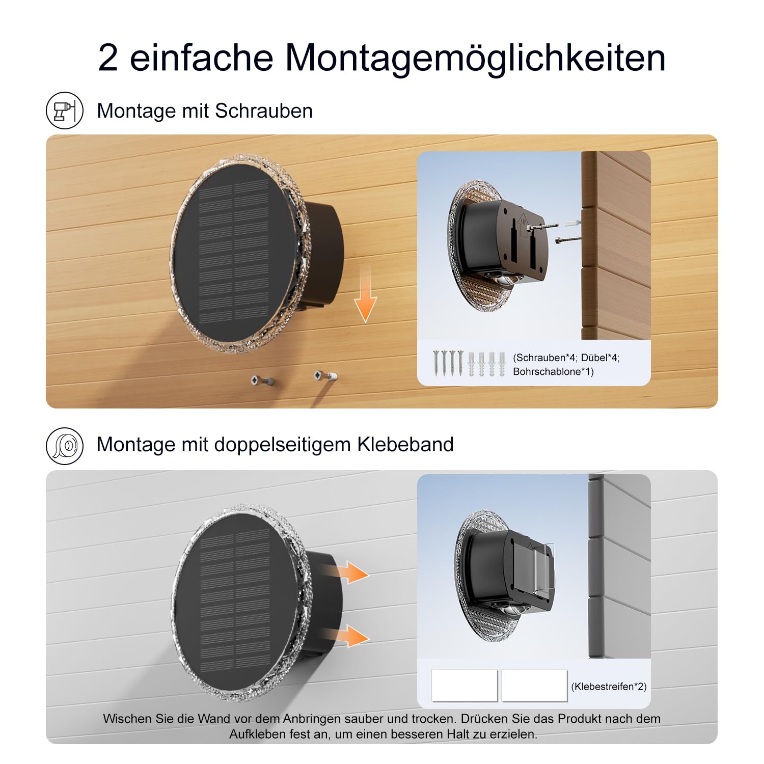 ELLASAY Solarlampen für Außen wand: Solar Wandleuchte Aussen Up and Down Leuchten Runden IP65 Wasserdicht, 3 Farben Zaunleuchten Kabellos, Solarleuchten für Gartendeko Pool Haus Deck 6 Pack