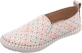 اتش ايه حذاء بكعب مسطح للبنات والنساء بتصميم دائري مغلق بدون اربطة