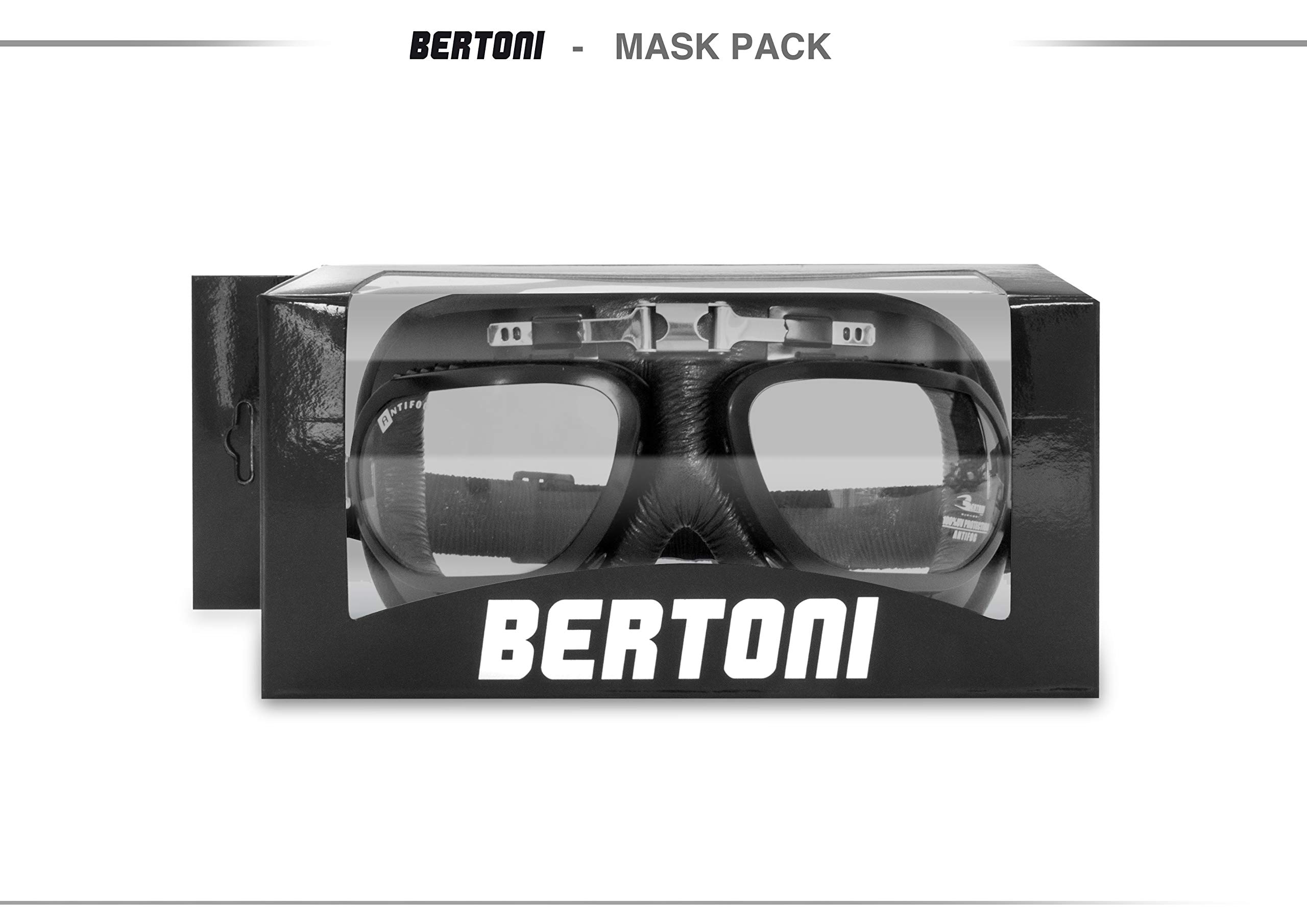 BERTONI Lunettes Moto Aviateur Noir - Masque Vintage Moto - Anti Buée - 60's Style - Monture en Acier Mat Noir Mod. AF191A