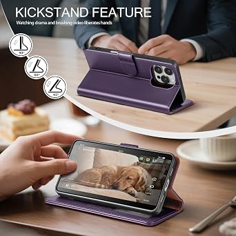 for iPhone 16 Pro Max Wallet Case with Card Holder,Dark Purple