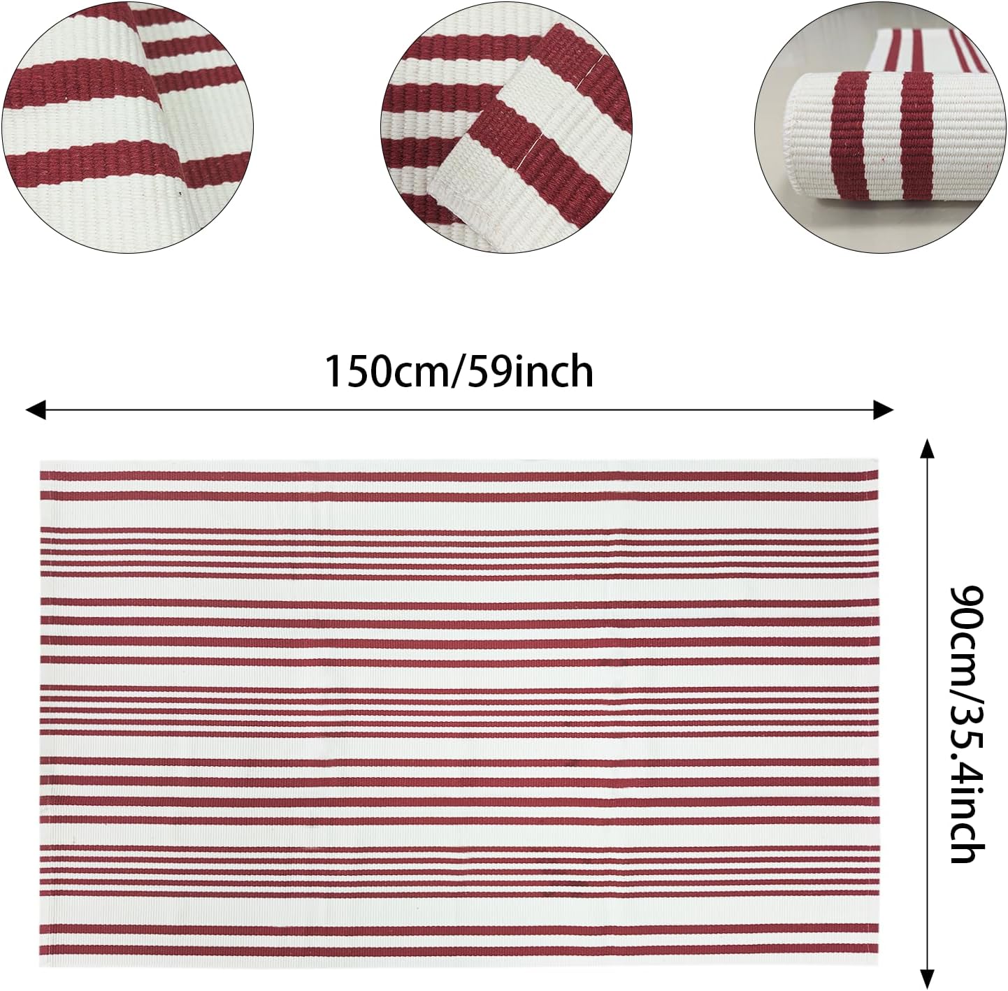 USTIDE Striped Outdoor Rug 35.4'' x 59'' Red and White Front Door Rug Washable Farmhouse Front Door Mat Entryway Rugs Cotton Woven Welcome Layered Doormat for Kitchen/Bedroom/Laundry Room/Bathroom