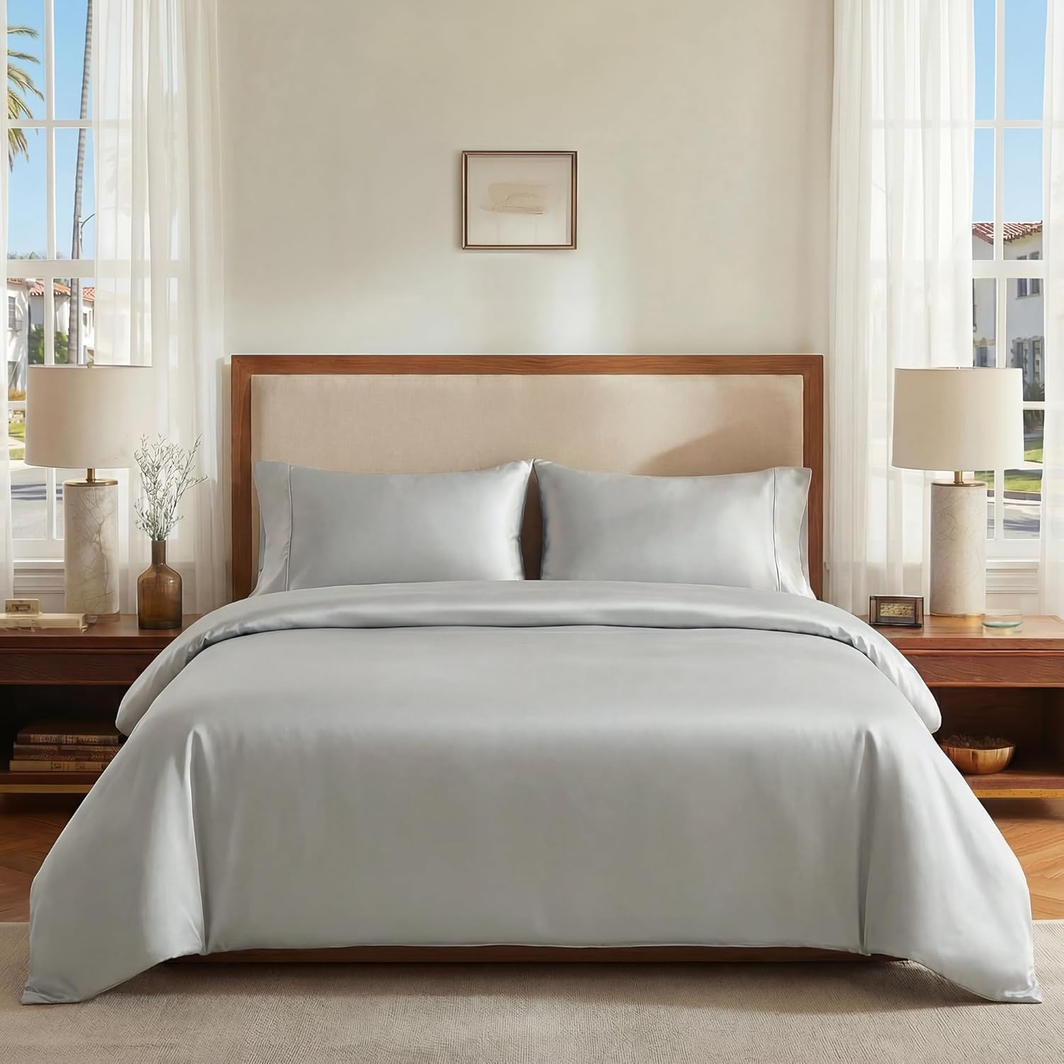 Deconovo 100% Viscose Duvet Cover (from Bamboo), Cooling Soft Breathable Bedding ，Oeko-TEX Standard 100-(King,Light Gray) (1 Pack)