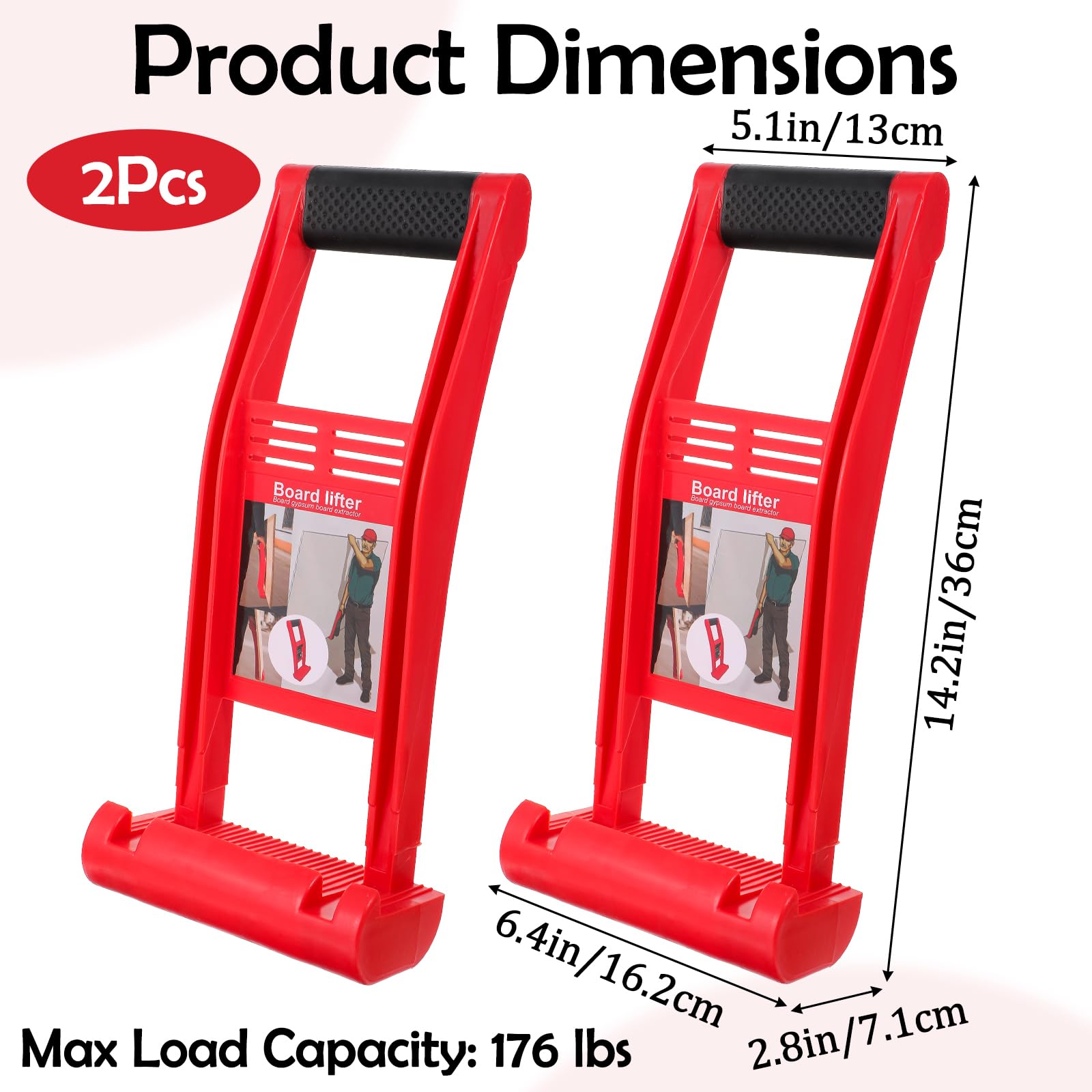 2 Pcs Panel Carriers with Protective Gloves – Drywall Carrier Handle, ABS Plastic Panel Mover Tool for Plywood, Plasterboard, Glass Board (176 lbs Load Capacity)
