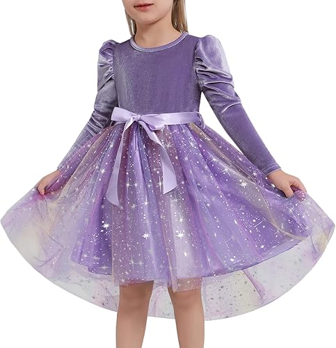 Girls Velvet Christmas Dress Toddler Tulle Sequin Tutu Dresses Kids Winter Party Holiday Casual Princess Dress 2-7Y