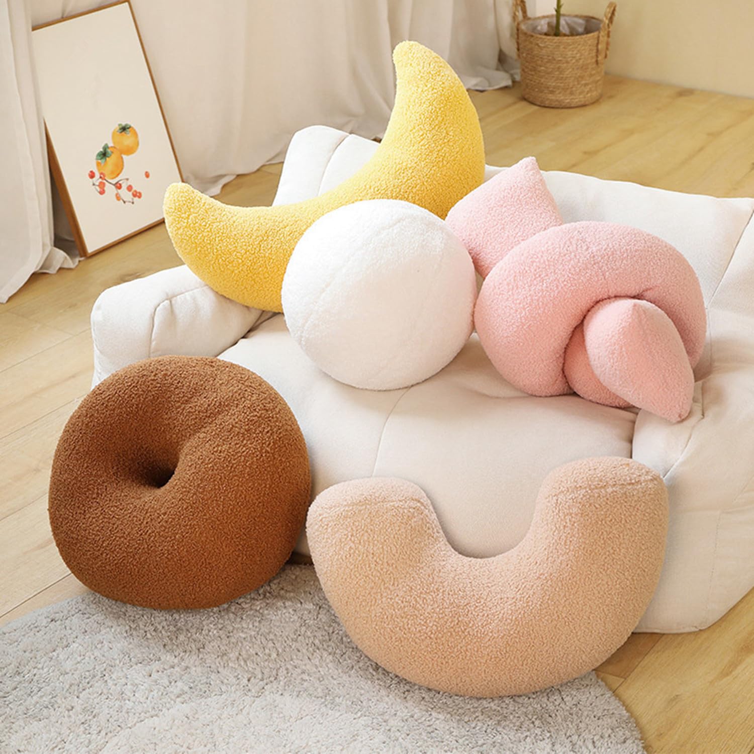 Hanchiweier Creative Pillows Geometry Knot Ball Plush Pillow Soft Donut Cashew Shaped Decorative Throw Pillows for Living Room Sofa Cushion (Brown Donut Pillow)