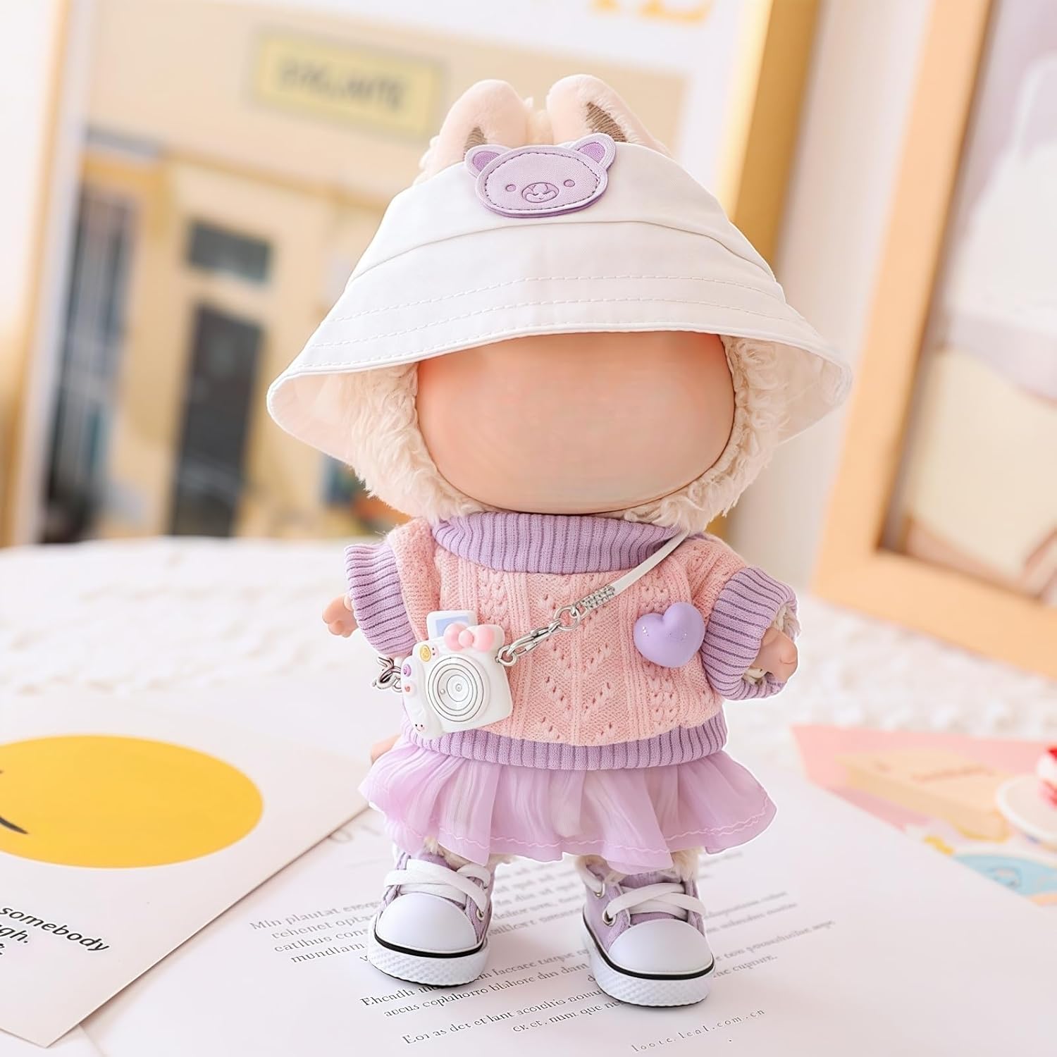 Clothes for Lu bubu 17cm Dolls(No Doll) Accessories, Stylish Kawaii Purple Outfit Set 5 Pieces Suitable for 17cm Dolls , Doll Hat Shoes Clothing Set Replacement