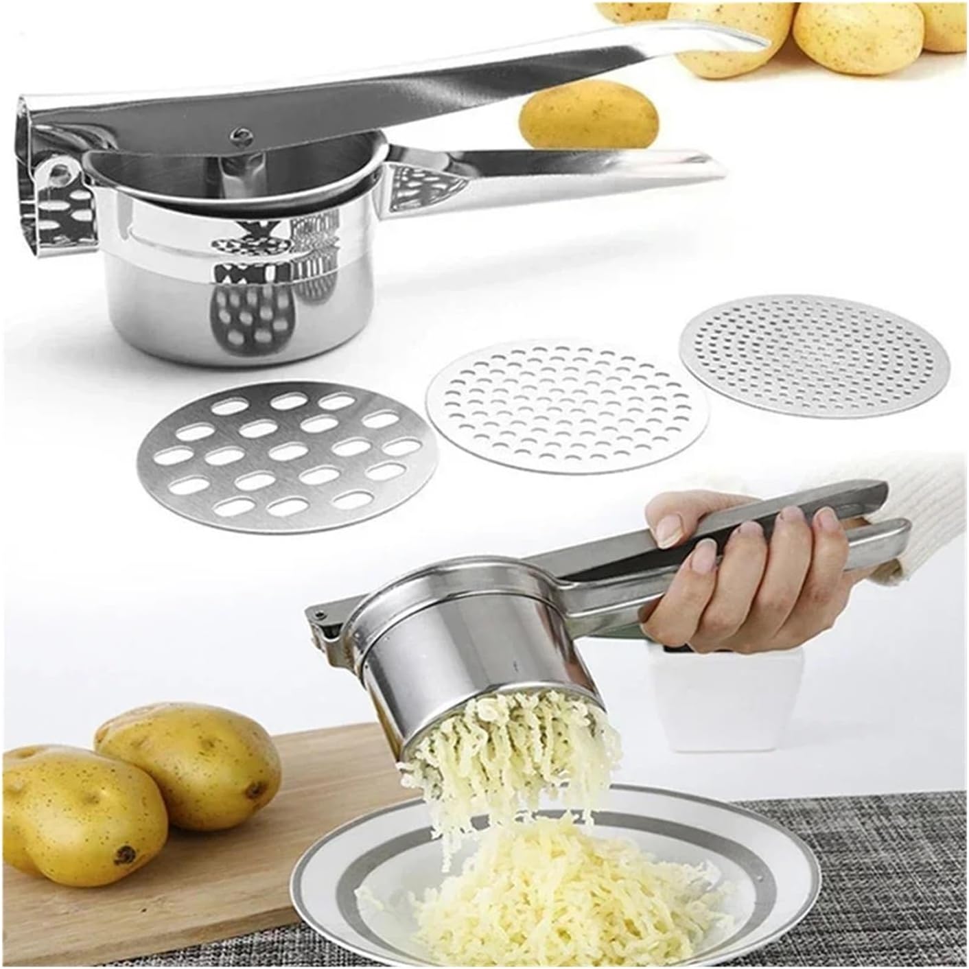 Stainless Steel Manual Press for Mashing, Pressing, and Pureeing Fruits and Vegetables(Side hole style)