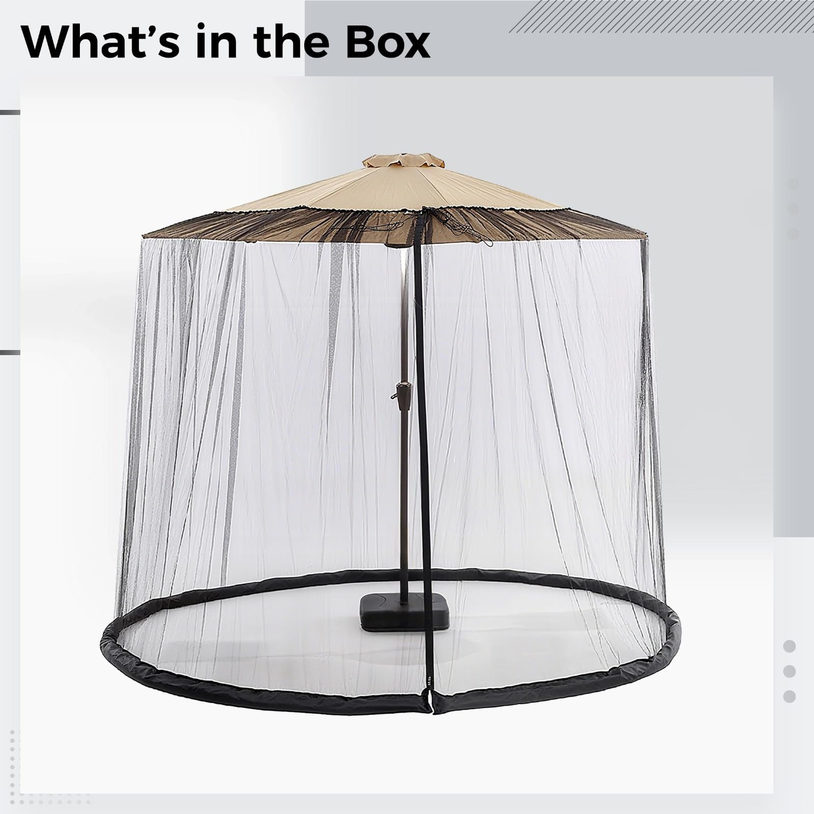 Schwarzes Moskitonetz für Terrassenschirm, 149,6–157,5 cm Durchmesser, 229,6 cm hoch, Outdoor-Regenschirm-Netz mit Doppeltür, Polyester, für römischen/versetzten Regenschirm