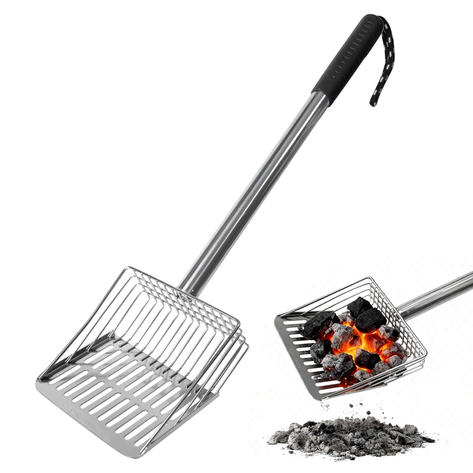 Metal Ash Sifter Shovel for Fireplace Fire Pit Grill 19.3" Long Coal Shovel