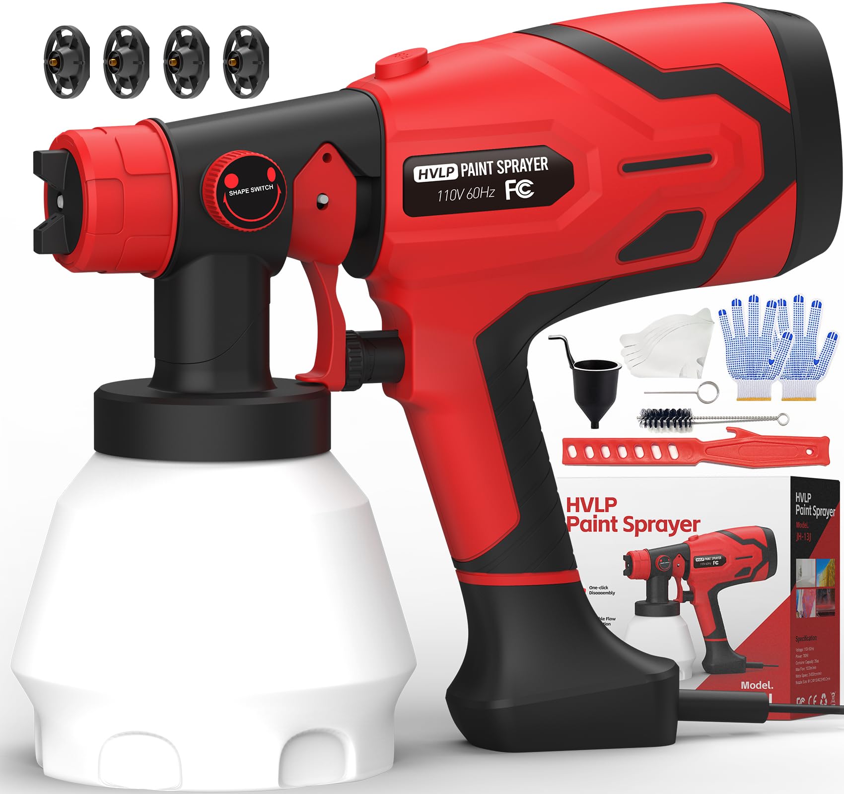 CINBUL Paint Sprayer, 700W HVLP Electric Spray Paint Gun, 4 Copper Nozzles with Knob to Adjust 180° Spray Width, Paint Sprayers for Home Interior and Exterior, Furniture, Cabinets, Fences, Walls etc.