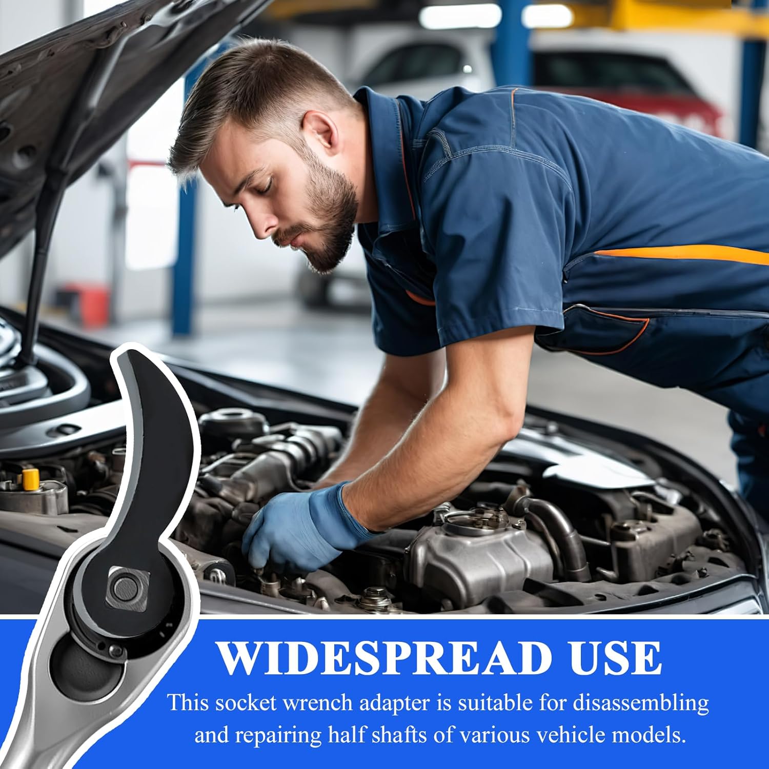 2PCS Pry Bar Wrench Adapter, 1/2" & 3/8" Square Carbon Steel Crowbar Adapter Head, Half Shaft Removal Car Repairing Tools for Tight Spaces, Ratchet Crowbar Adapters (1/2"+3/8" Square)