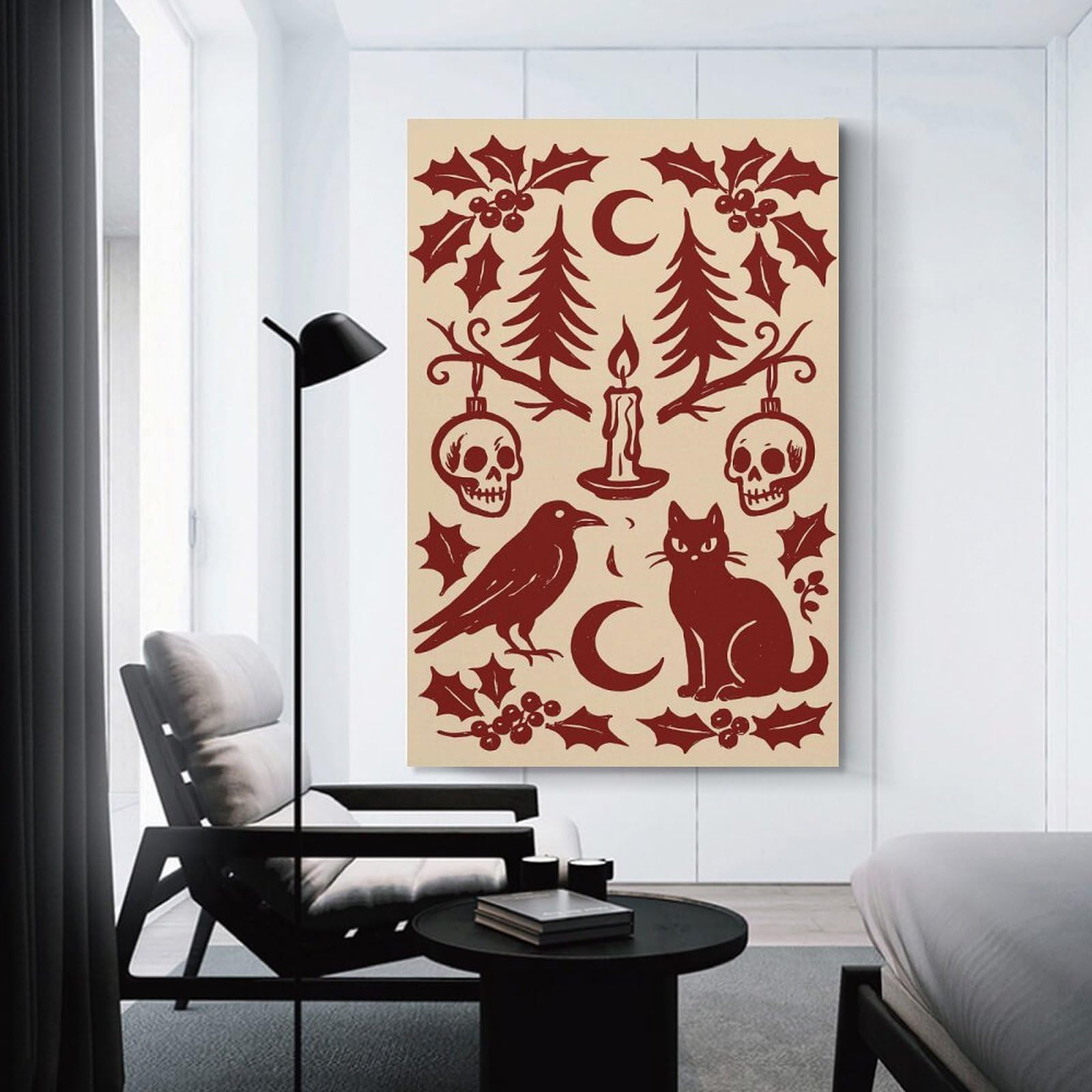 Junmoney Gothic Halloween And Christmas Illustration Canvas Wall Art 20x30inch(50x75cm), for Home Lounge, Bedroom Or Reading Nook, Eye Catching Artwork for Blank Walls