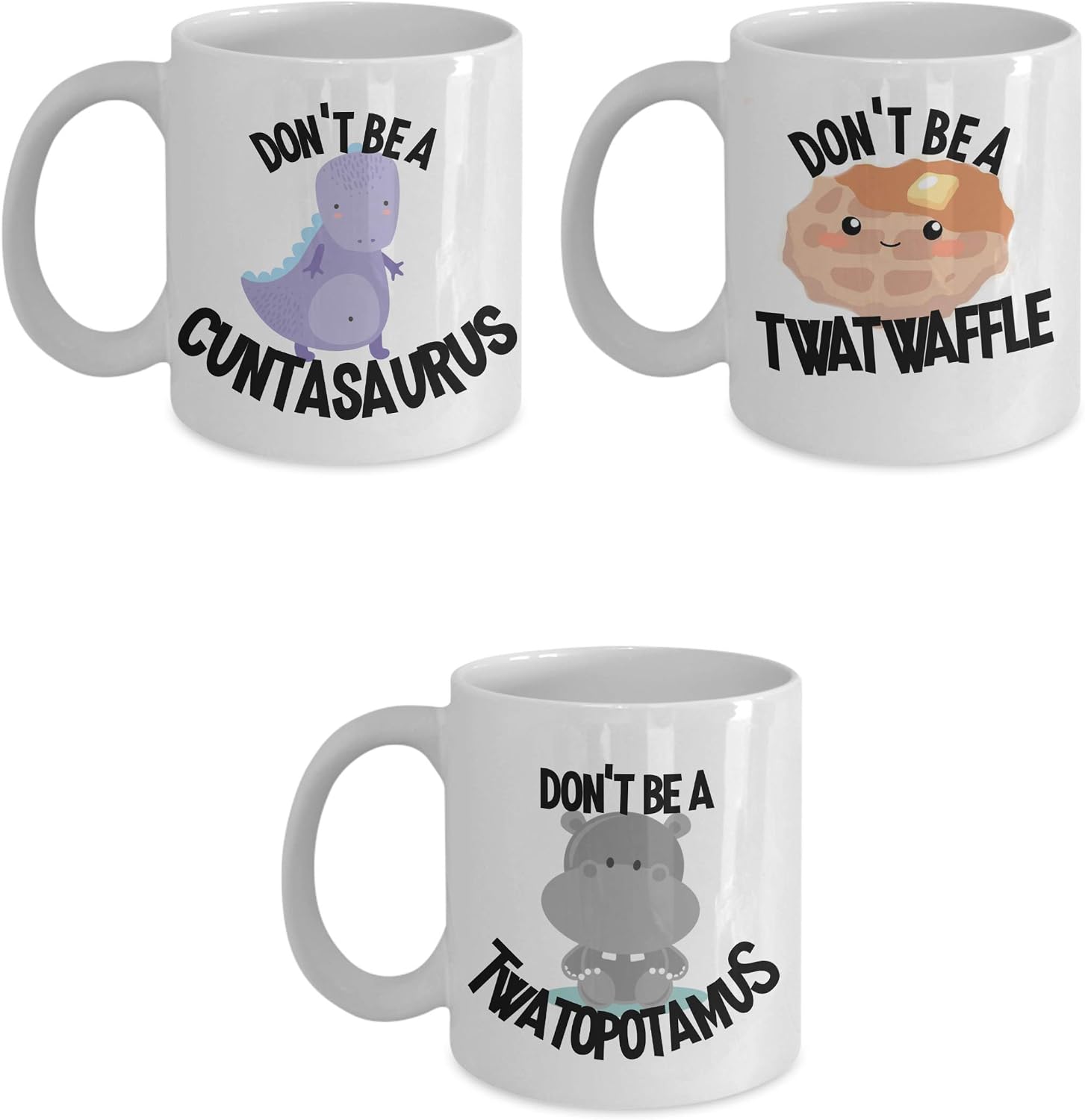 Ashton Books-n-Things Don't Be a Cuntasaurus Twatwaffle and Twatopotamus Mug Twat Gag Gift Set for Women Best Friend Birthday Funny Cute Coffee and Tea Mugs Cunt Gifts