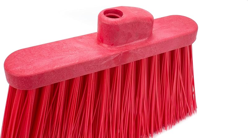 SPARTA Plastic Broom Head, Angled, Un-Flagged for Large Debris Indoor, Outdoor, Home, Restaurant, Lobby, Office, 12 Inches, Red