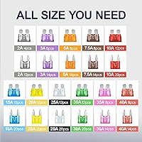 Vista 6 de Kit de fusibles Jorest de 280 piezas, surtido de 182 fusibles mini para coche + 98 fusibles planos estándar para auto, reemplazo para herramientas