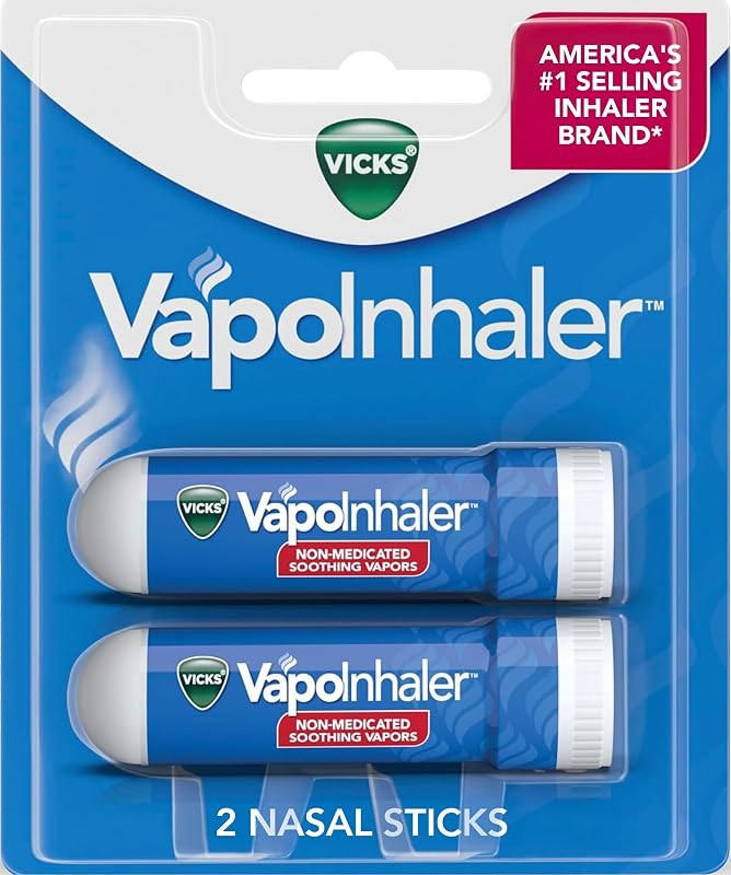 Vicks VapoInhaler, On-the-Go Portable Nasal Inhaler, Non-Medicated, With Refreshing Vicks Vapors, Menthol Scent , 2 Scented Sticks